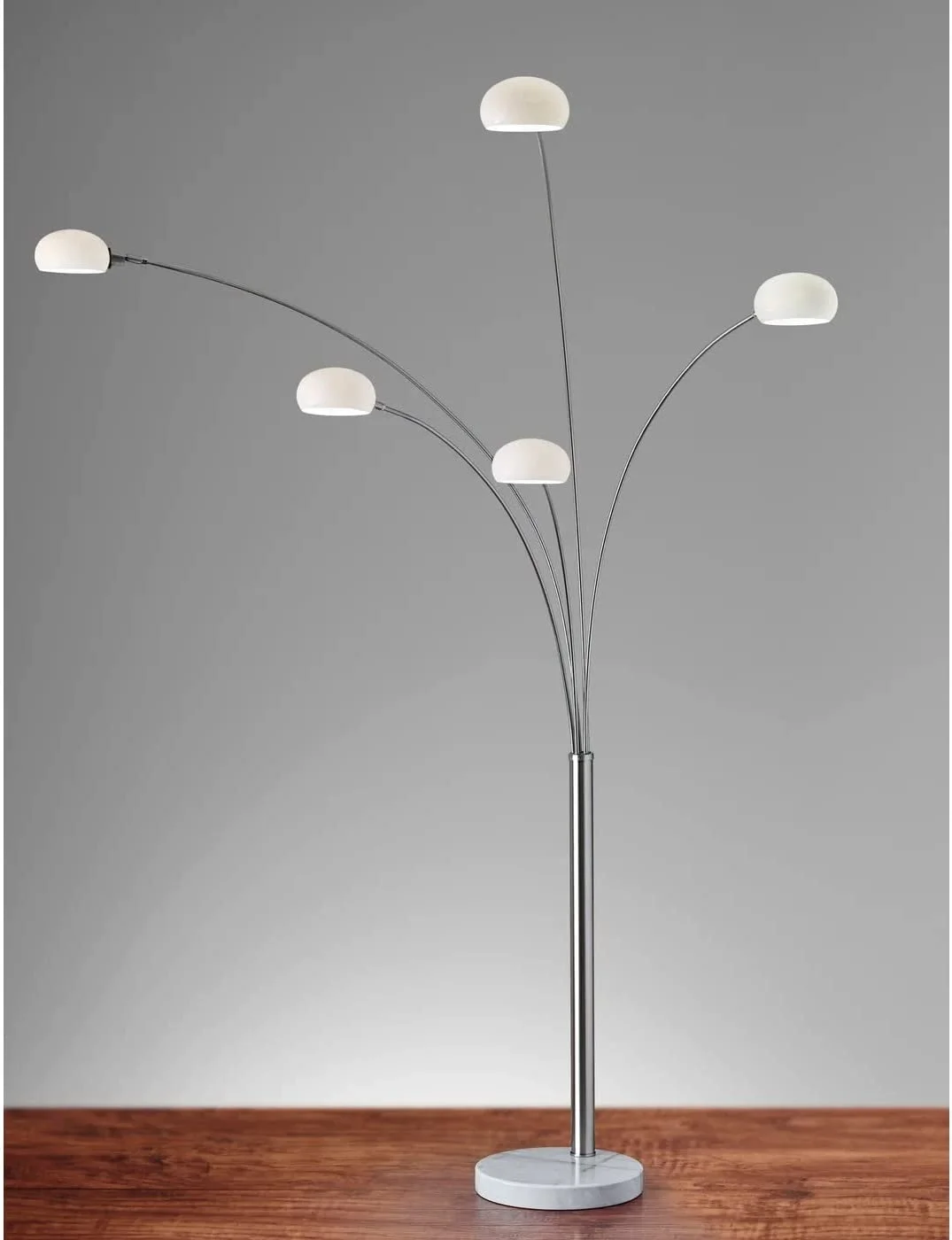 GOURE 3346-22 Luna Arc Lamp, 86 in, 5 x 40W Candelabra, Brushed Steel, 1 Floor Lamp , White