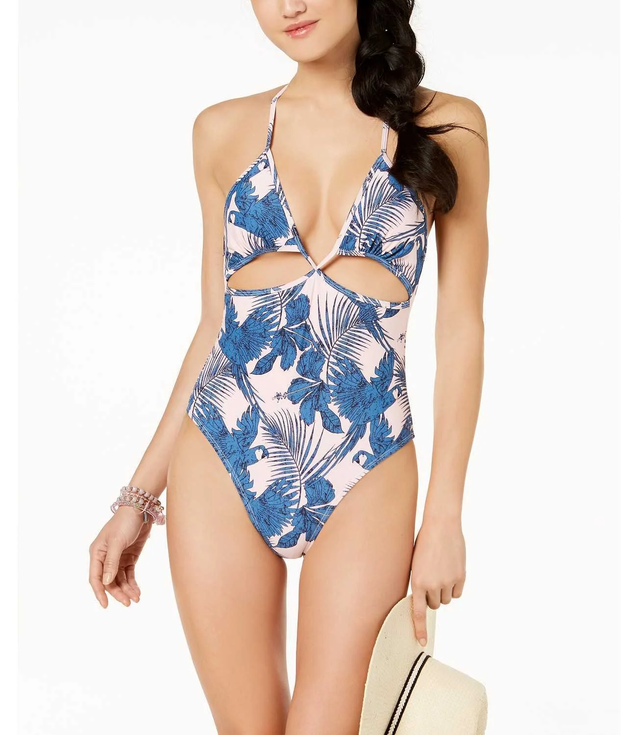 Minkpink Women’s Hibiscus Island Cutout Cheeky One-Piece Swimsuit, Blue Multi, Medium