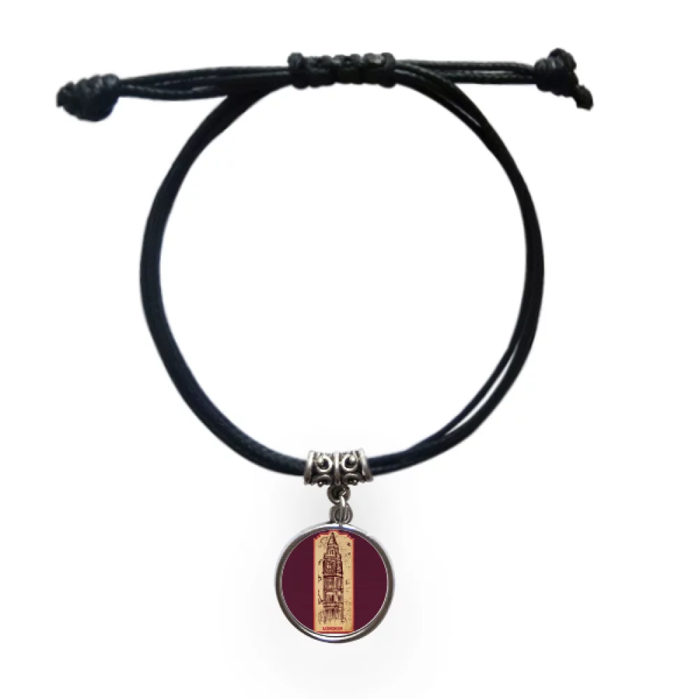 Big Ben England Landmark Flag Mark Pattern Bracelet Leather Rope Wristband Black Jewelry
