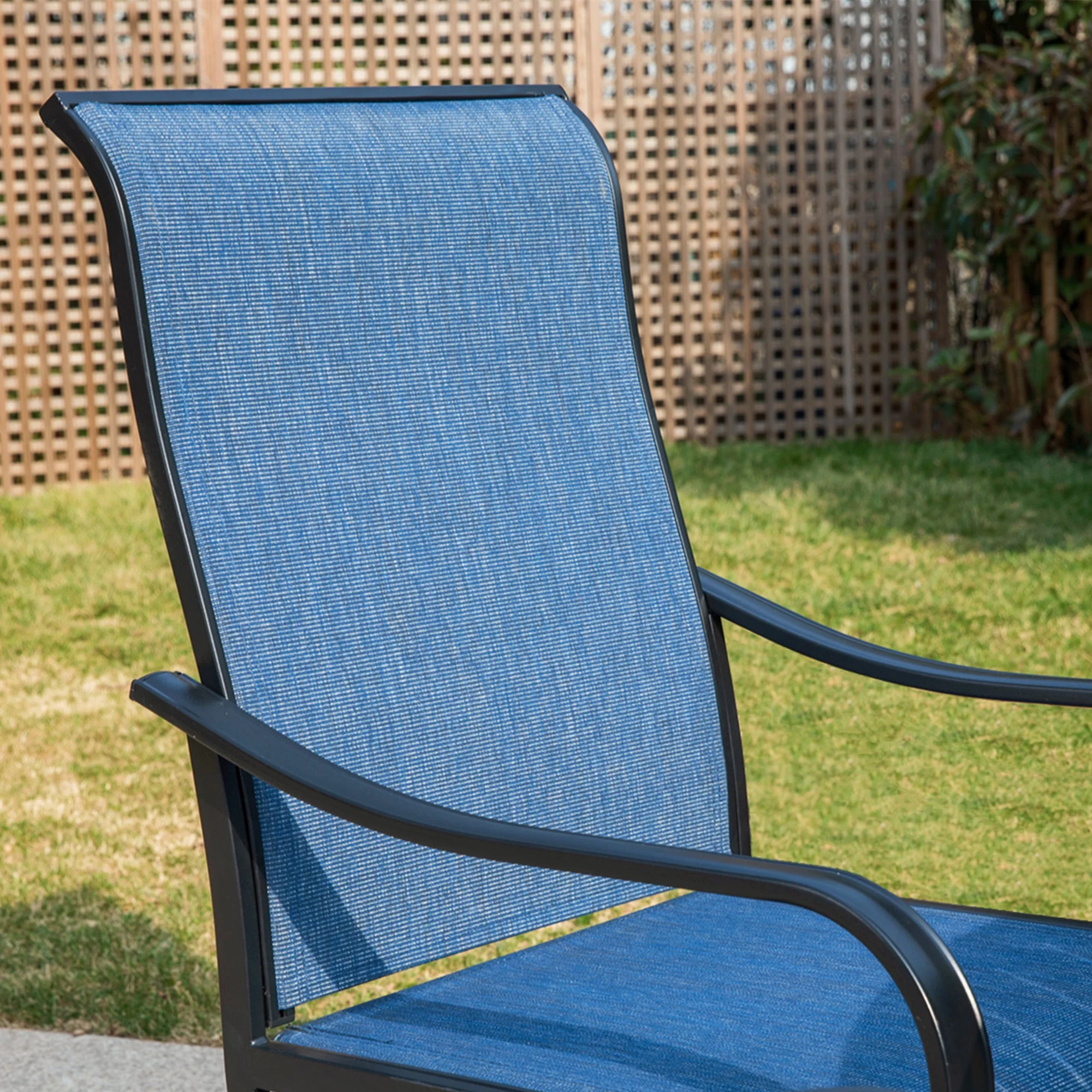MF Studio Set of 2 Outdoor Patio Swivel Dining Chairs with Breathable Textilene Seat, Black & Blue