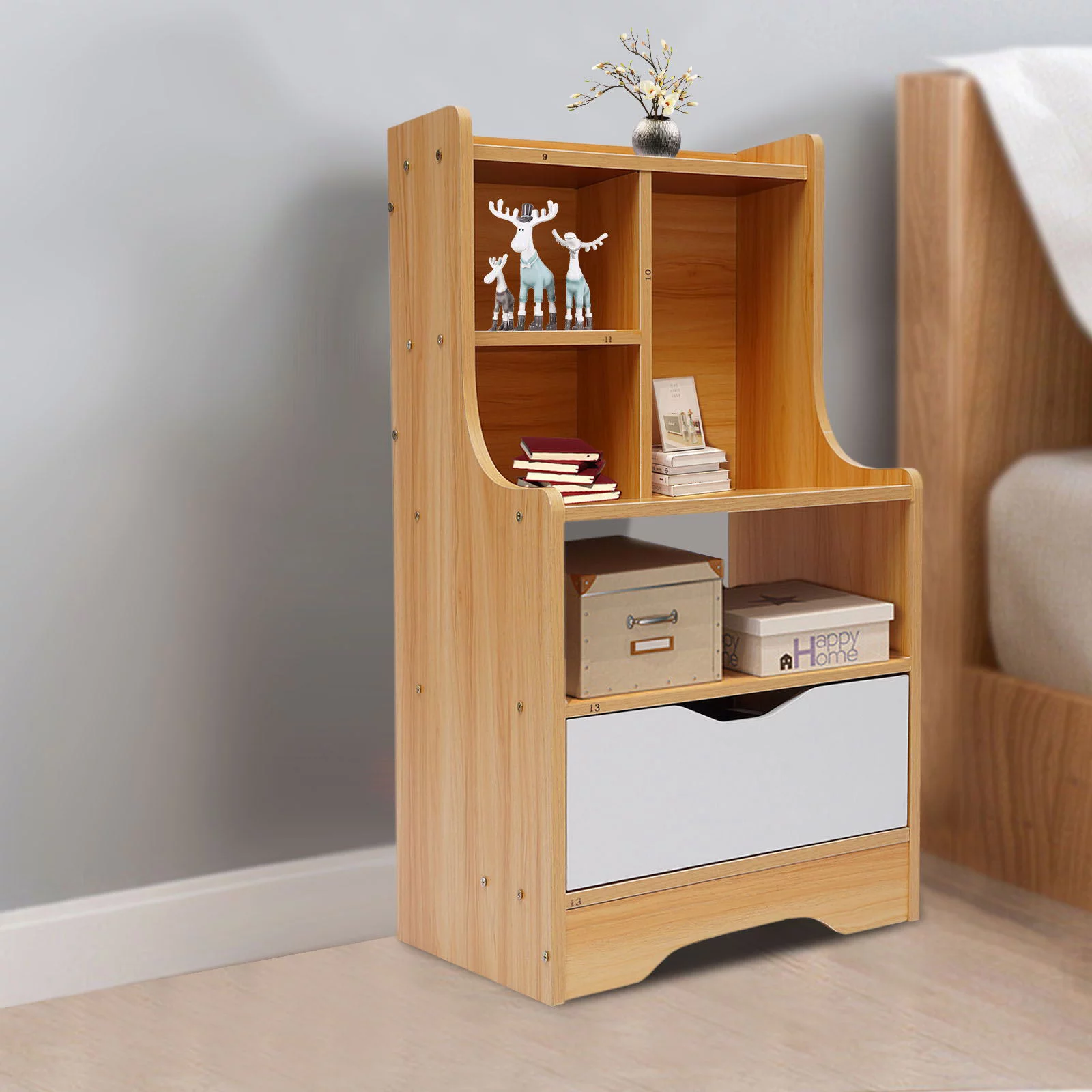 Wuzstar Modern End Table Walnut Nightstand Storage Sofa Bed Side Table with 2 Drawers