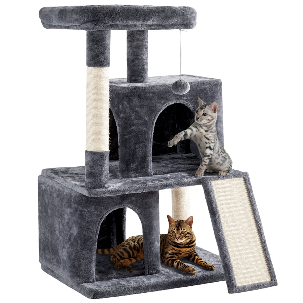 Easyfashion Plush Cat Tree with Scratching Posts for Small and Medium Cats, Dark Gray