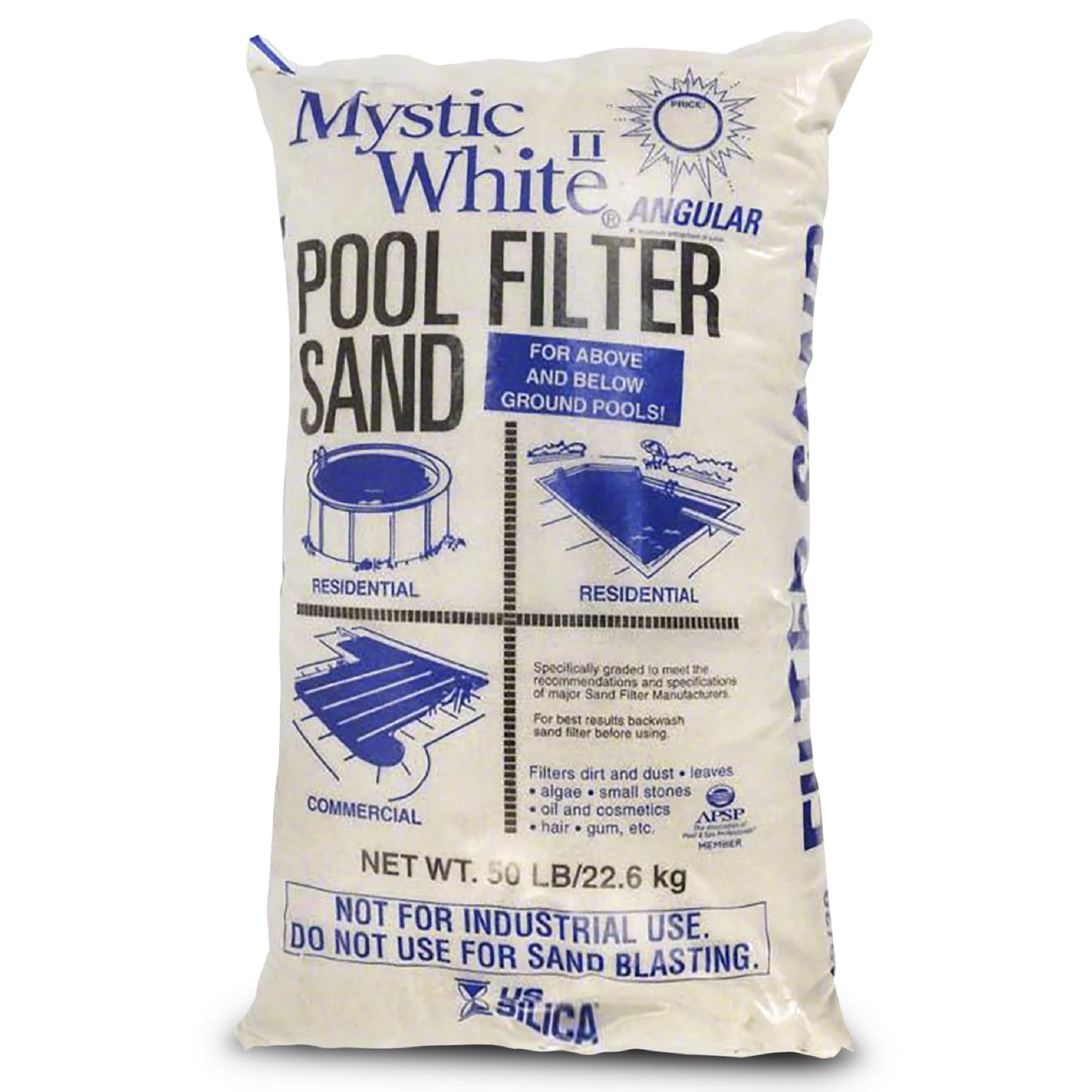 Mystic White Premium Swimming Pool Filter Sand – 20# Grade - 50 Pounds