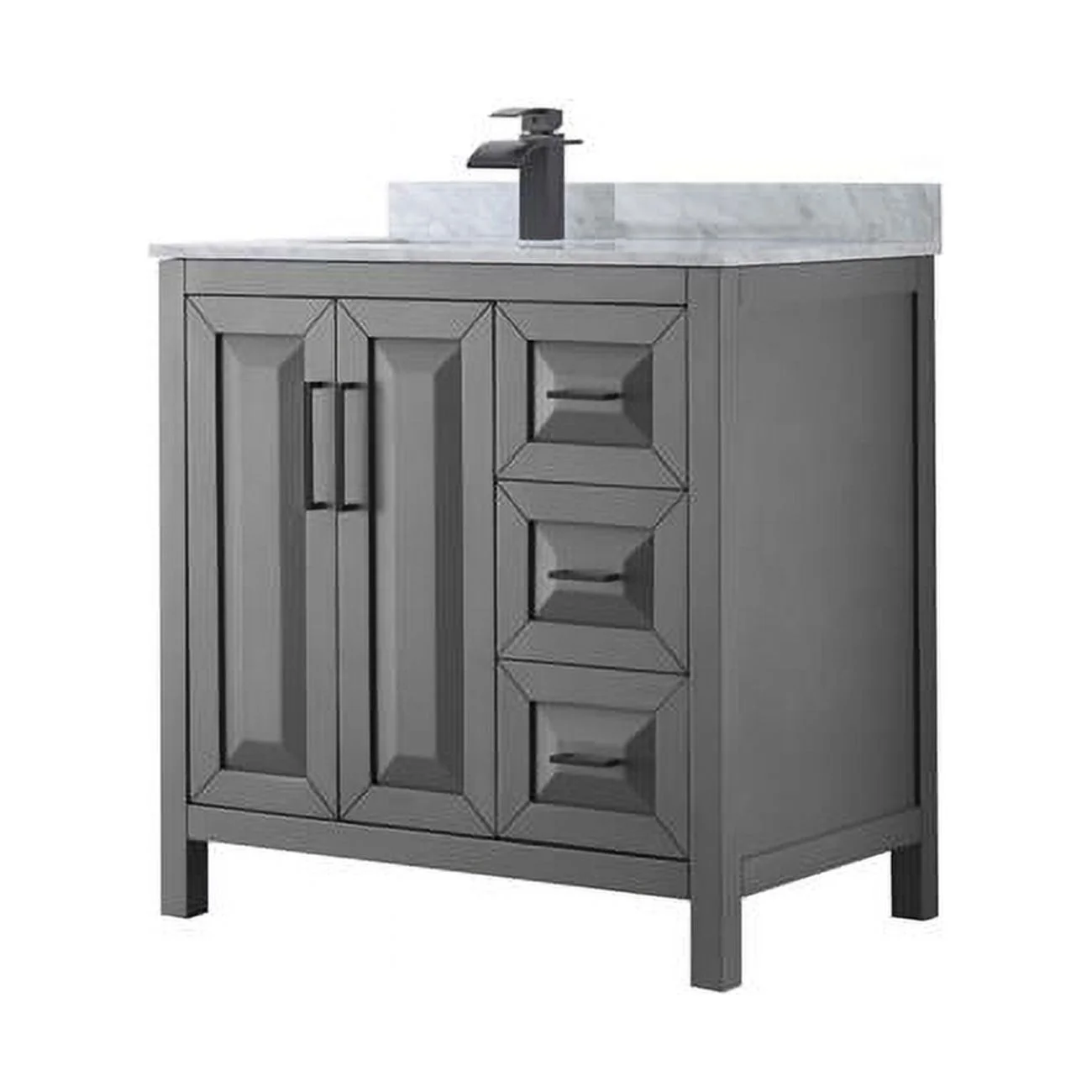 0.75 x 36 x 22 in. Daria Single Bathroom Vanity with White Carrara Marble Countertop, Undermount Square Sink & Matte Black Trim, Dark Gray
