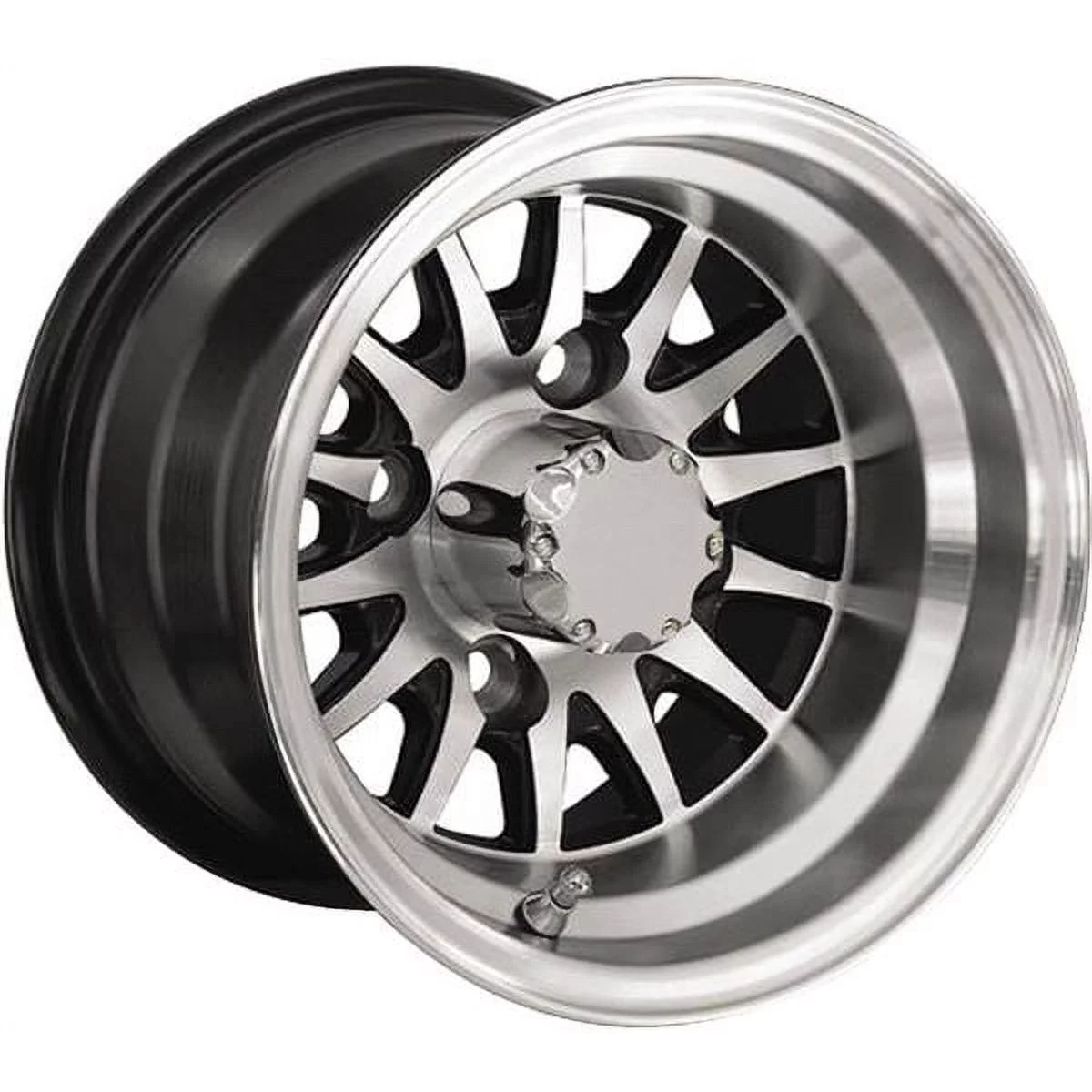 Machined w/Black 10x7, 4/4, 3+4 Ocelot E101 Golf Cart Wheel - E-101 10-X7 MACH
