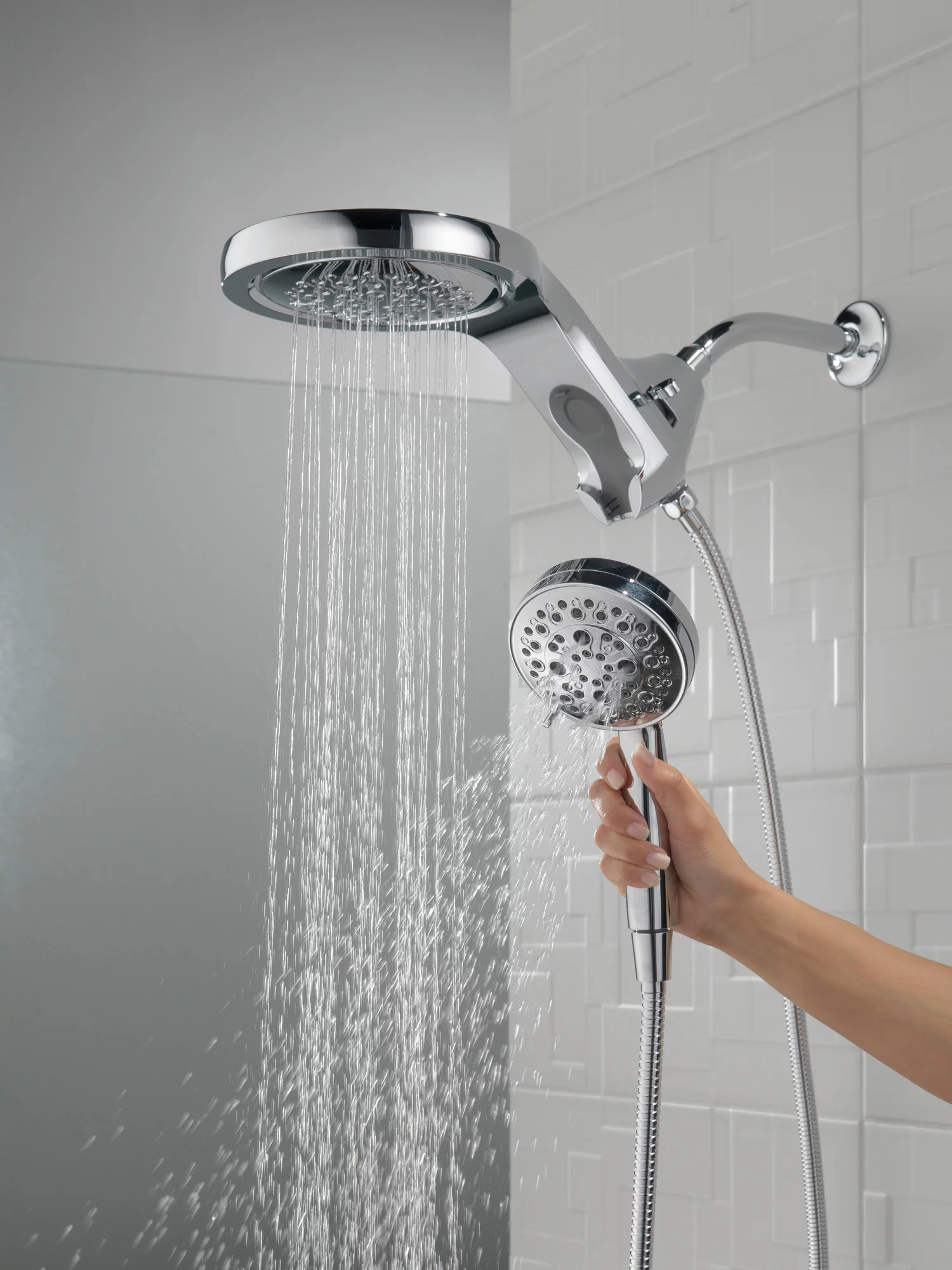 Delta Universal Showering Components: HydroRain® H2Okinetic® 5-Setting Two-in-One Shower Head