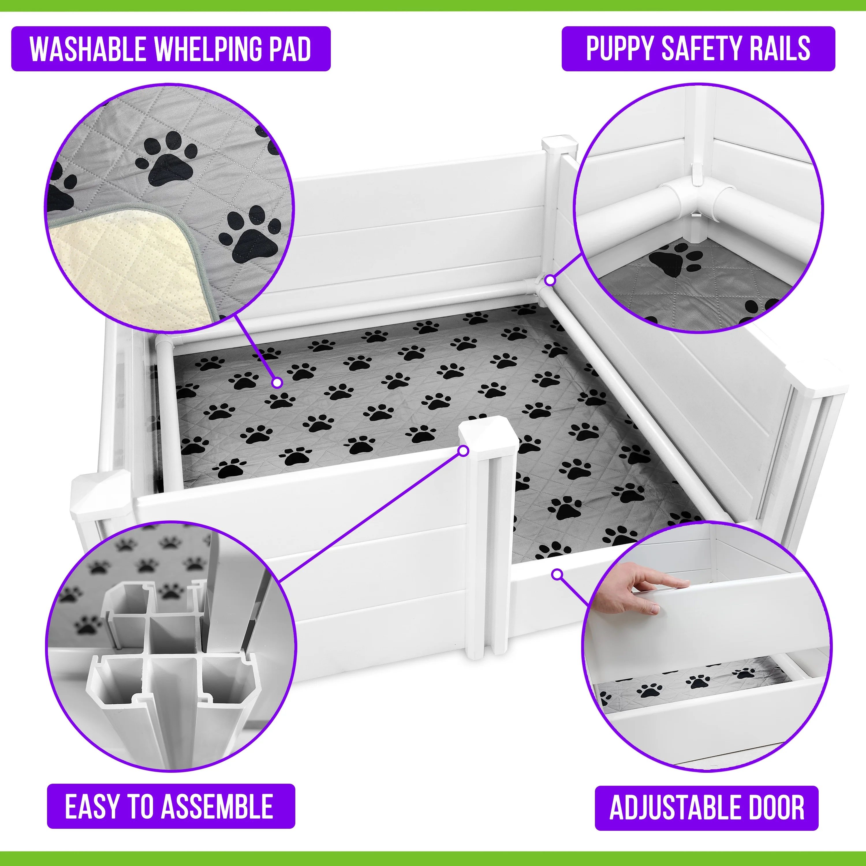 Whelping Box For Dogs With Washable Whelping Pad, Large 45 x 45 Plastic Dog Crate Puppy Birthing Supplies