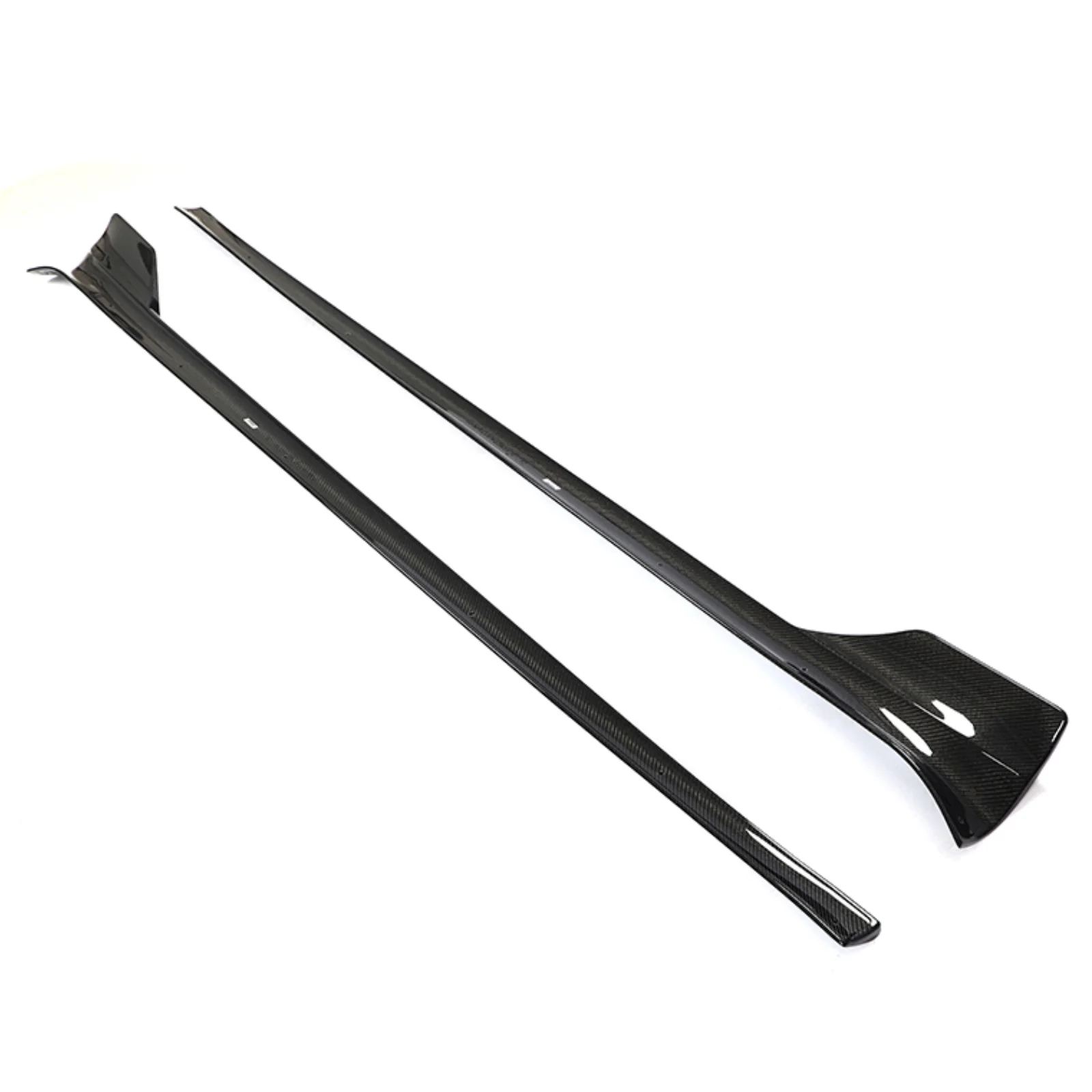 Ikon Motorsports Side Skirts Compatible With 2021-2023 Tesla Model S Sedan 4-Door Gloss Black Revozport Style Carbon Fiber Side Skirt Extension Splitter Rocker Panel Pair