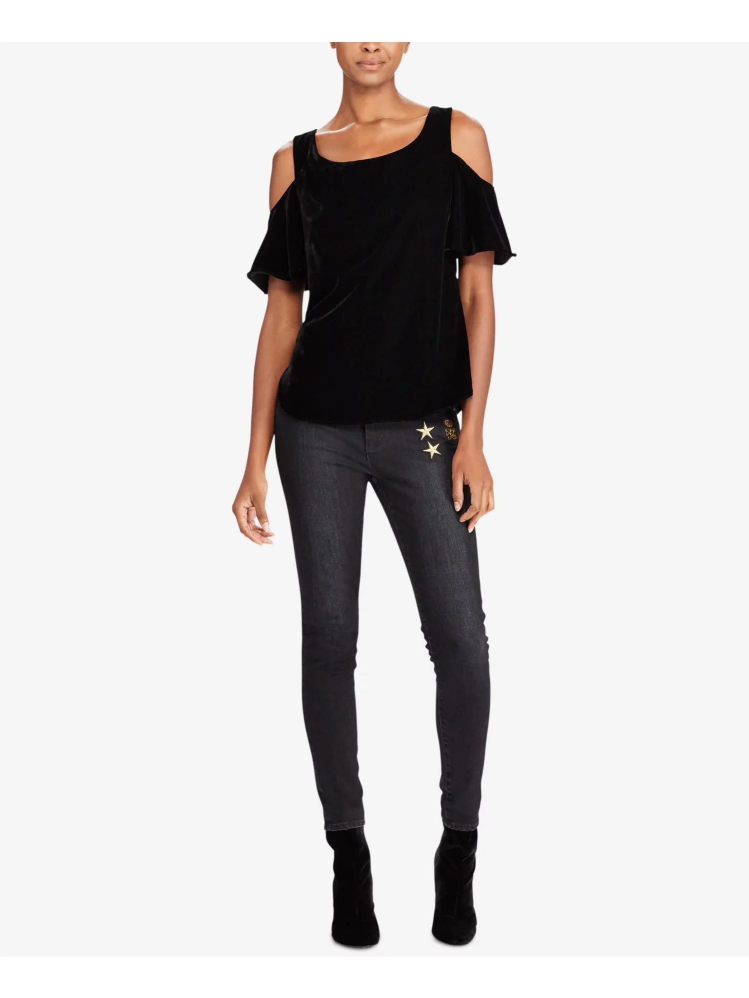 RALPH LAUREN $100 Womens New 1132 Black Textured Scoop Neck Top XL B+B