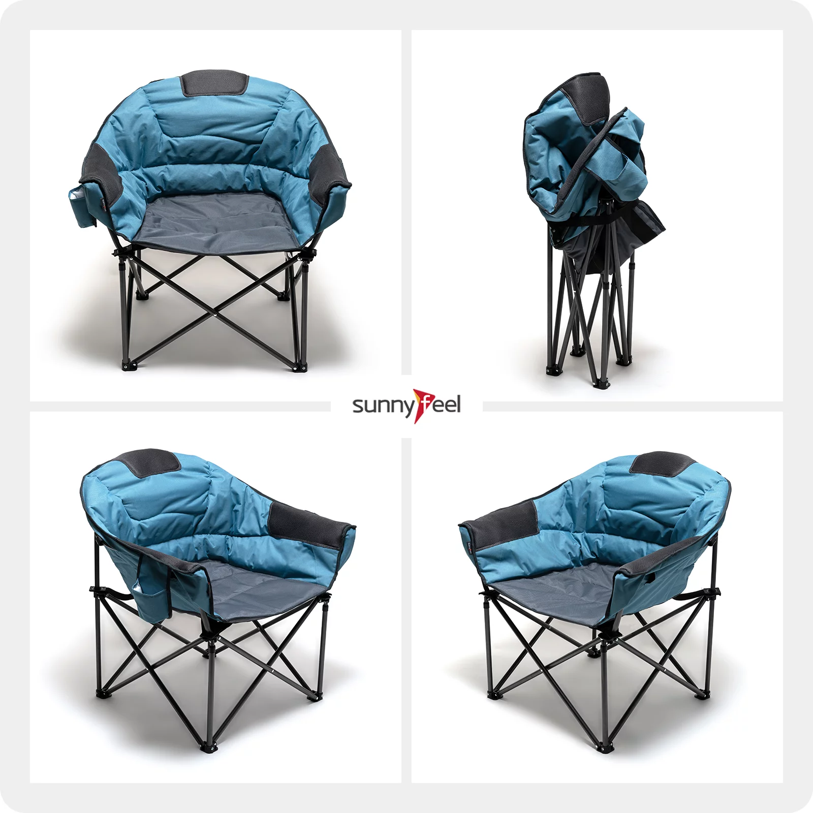 SunnyFeel Folding Camping Club Chair, Oversized Moon Chair, Comfortable Padded Sofa (Blue)