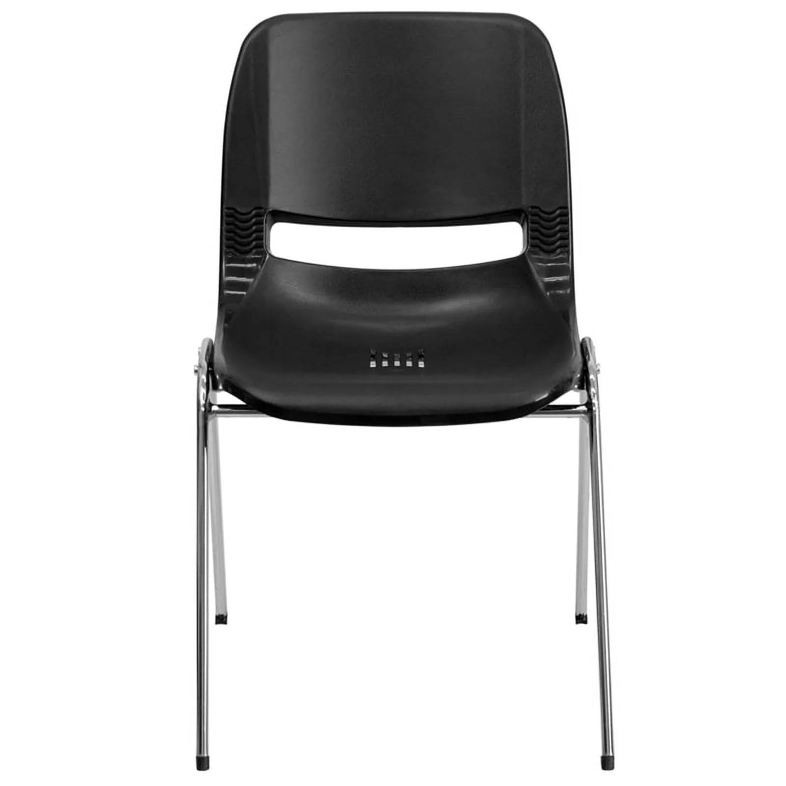 Emma + Oliver Black Ergonomic Shell Stack Chair with Chrome Frame and 16