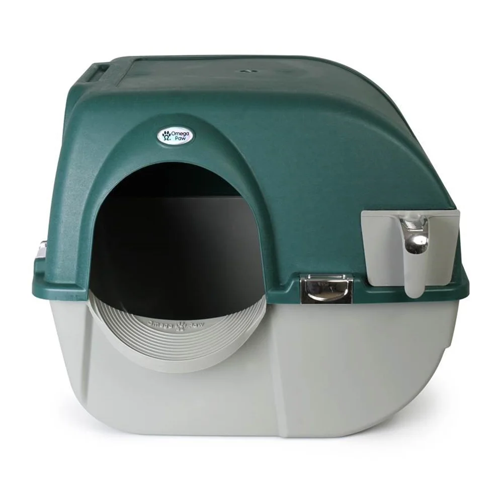 Omega Paw Enclosed No Scoop Self-Cleaning Litter Box & Paw Cleaning Mat