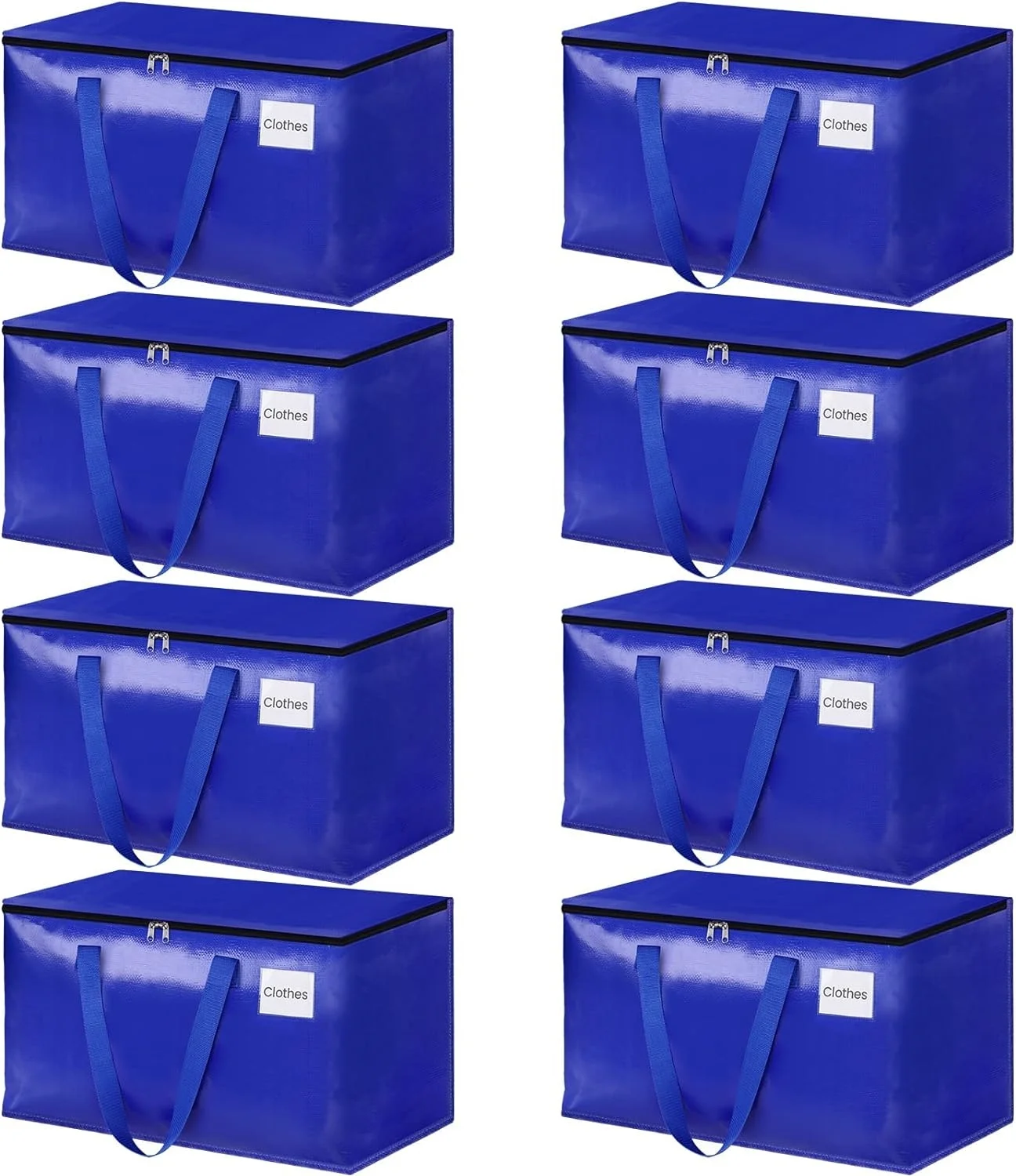 ABLEGRID Clear Moving Bags Heavy Duty Extra Large, Moving Supplies with Sturdy Handle and Durable Zipper, Storage Bags for Moving Essential, Packing Bags Alternative to Moving Box 8-Pack, Blue