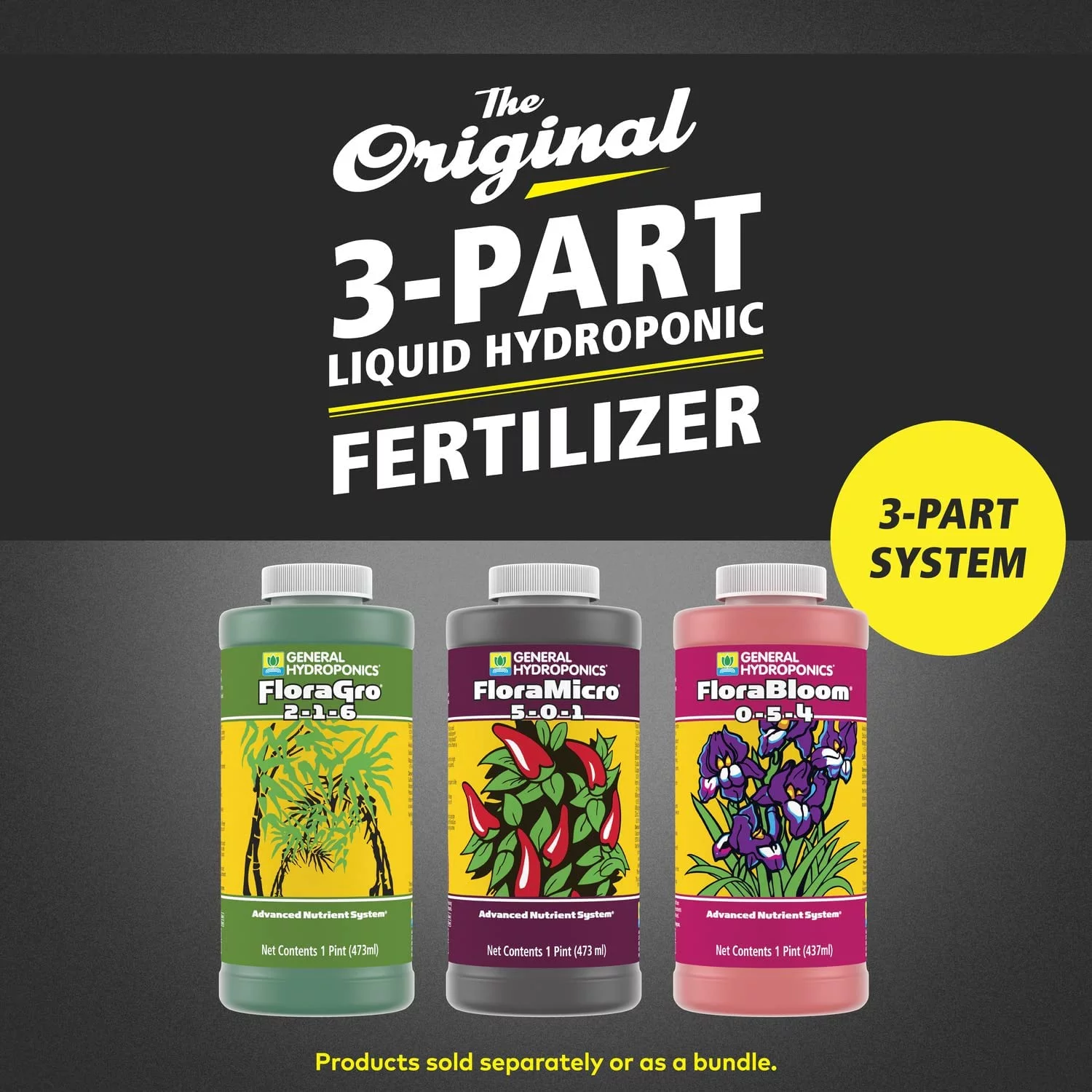General Hydroponics Flora Grow, Bloom, Micro Combo Fertilizer Set, 1 pint (Pack of 3)
