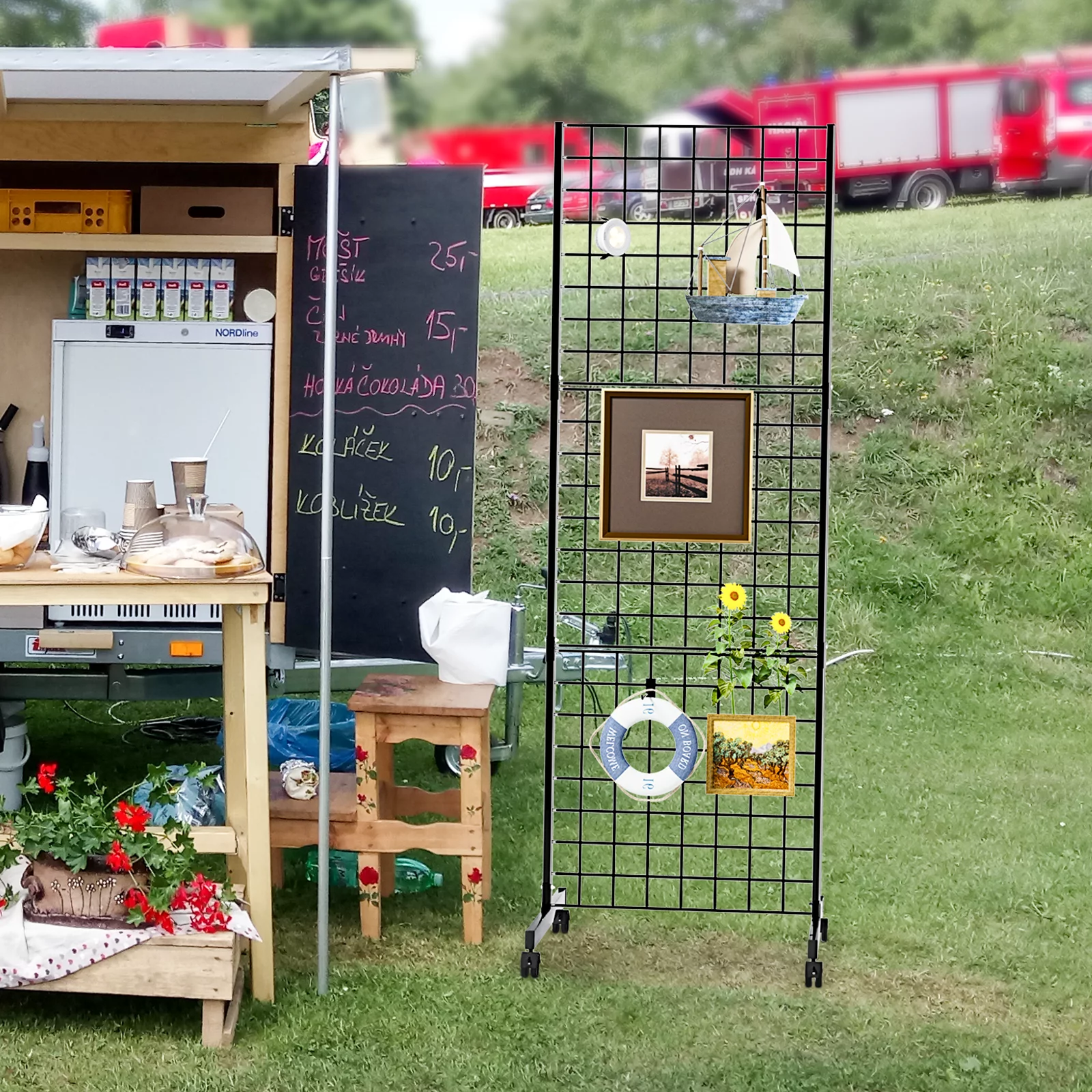 Bonnlo 2' x 6' Standing Grid Tower, Detachable Girdwall for Easy Transport, Wire Grid Panel Display Rack(1-Pack)