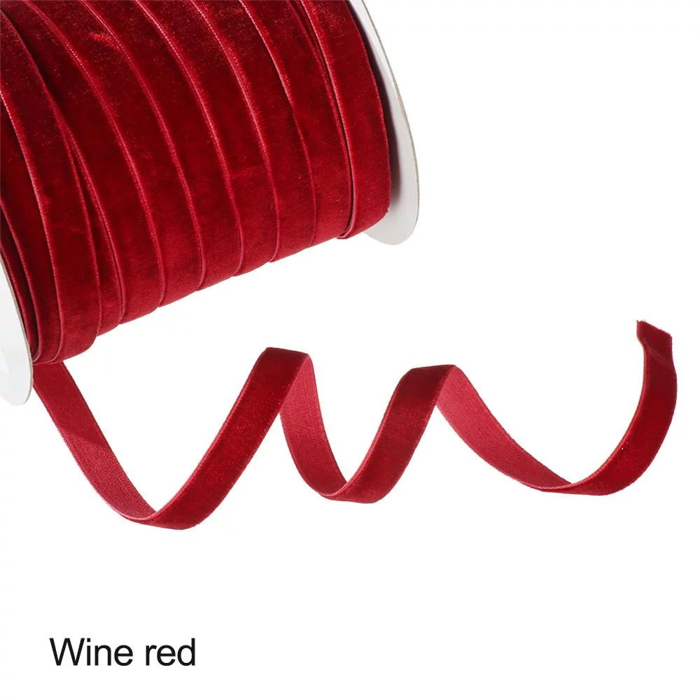 50yards 10mm Crafts Gifts Home Packaging Strap Flocking Silk Velvet Ribbon Wrapping Band ROSE RED