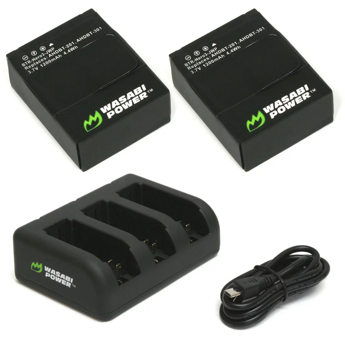 Wasabi Power Battery (2-Pack, 1200mAh) and Triple Charger for GoPro HERO3, HERO3+