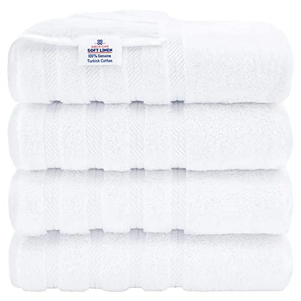 American Soft Linen Luxury Hotel & Spa Quality, Turkish Cotton, 27x54 Inches 4-Piece Bath Towel Set for Maximum Softness & Absorbency, Dry Quickly - Bright White