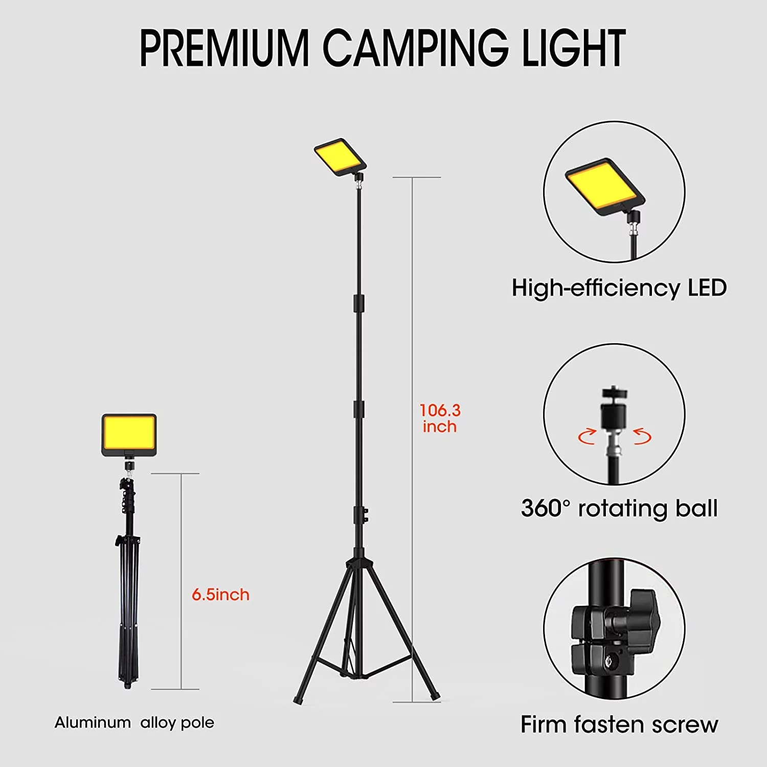 Led Camping Lights 23000 Lumens Telescoping Camping Light Tripod, night Fishing Lights for Bank Portable Outdoor Light with Stand Led Work Light Camp Light Telescopic 12v Camping Light Campsite