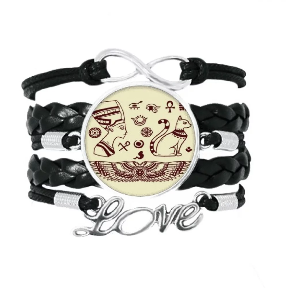 Egypt Pharaoh Black Cat Pattern Bracelet Love Accessory Twisted Leather Knitting Rope Wristband