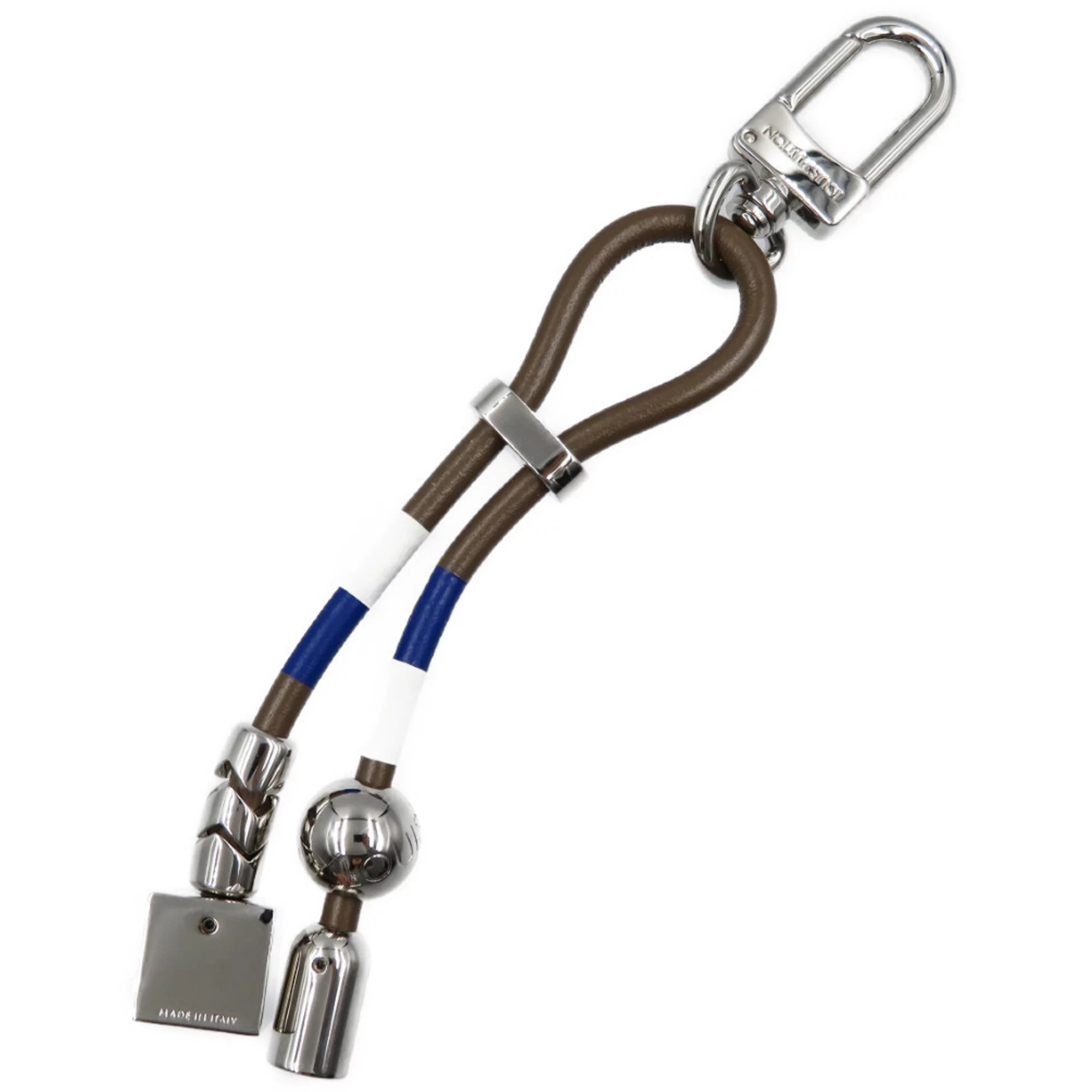 Pre-Owned Louis Vuitton Cottage MP1685 Leather Metal Gray Blue White Charm Keychain (Good)