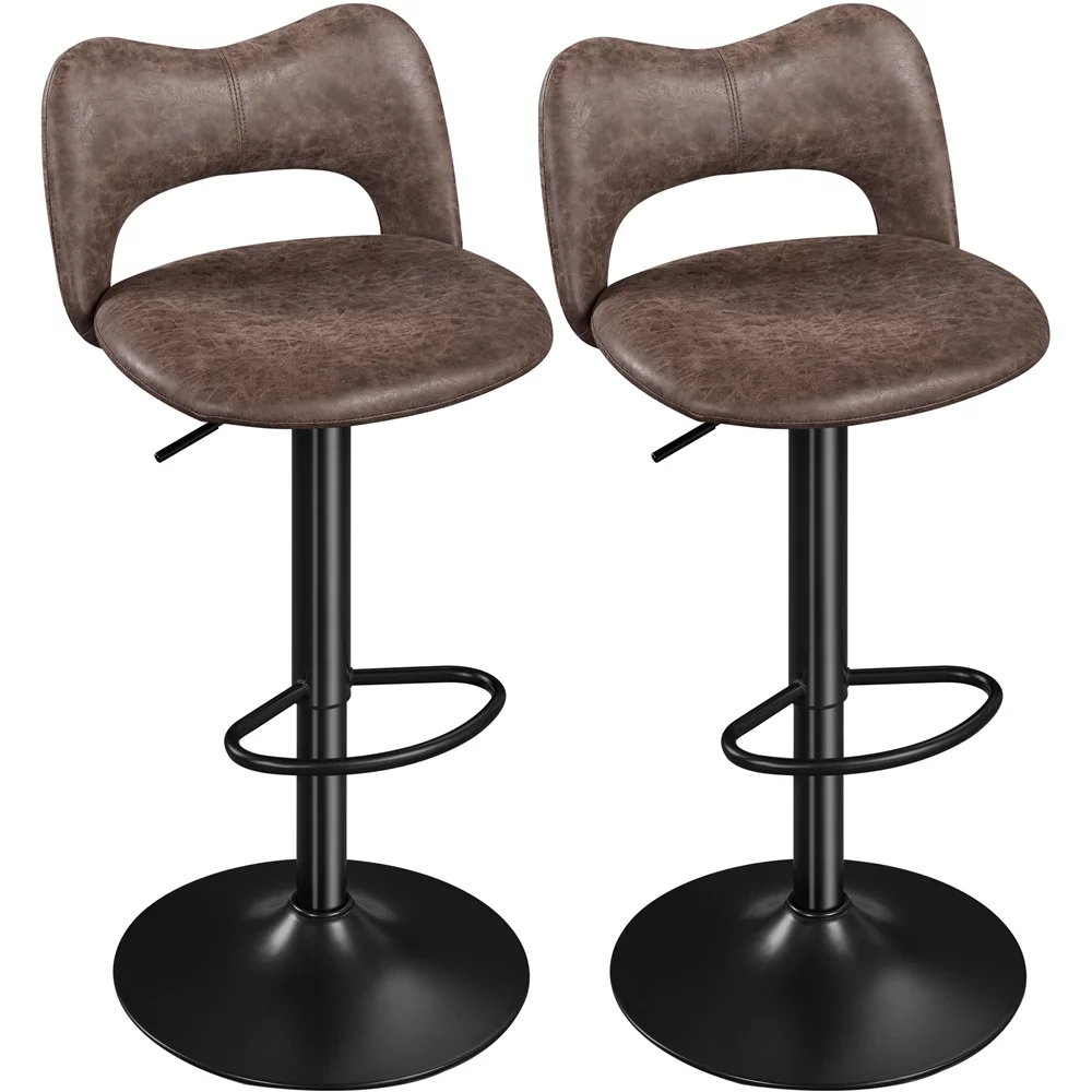 SmileMart Set of 2 Modern Counter Height Bar Stools with Footrest for Kitchen, Retro Brown