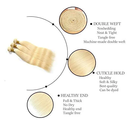 613 Blonde 3 Bundles Human Hair Straight Hair Brazilian Blonde Human Hair Bundle 100% Virgin Remy Hair Bundles Human Hair Extensions