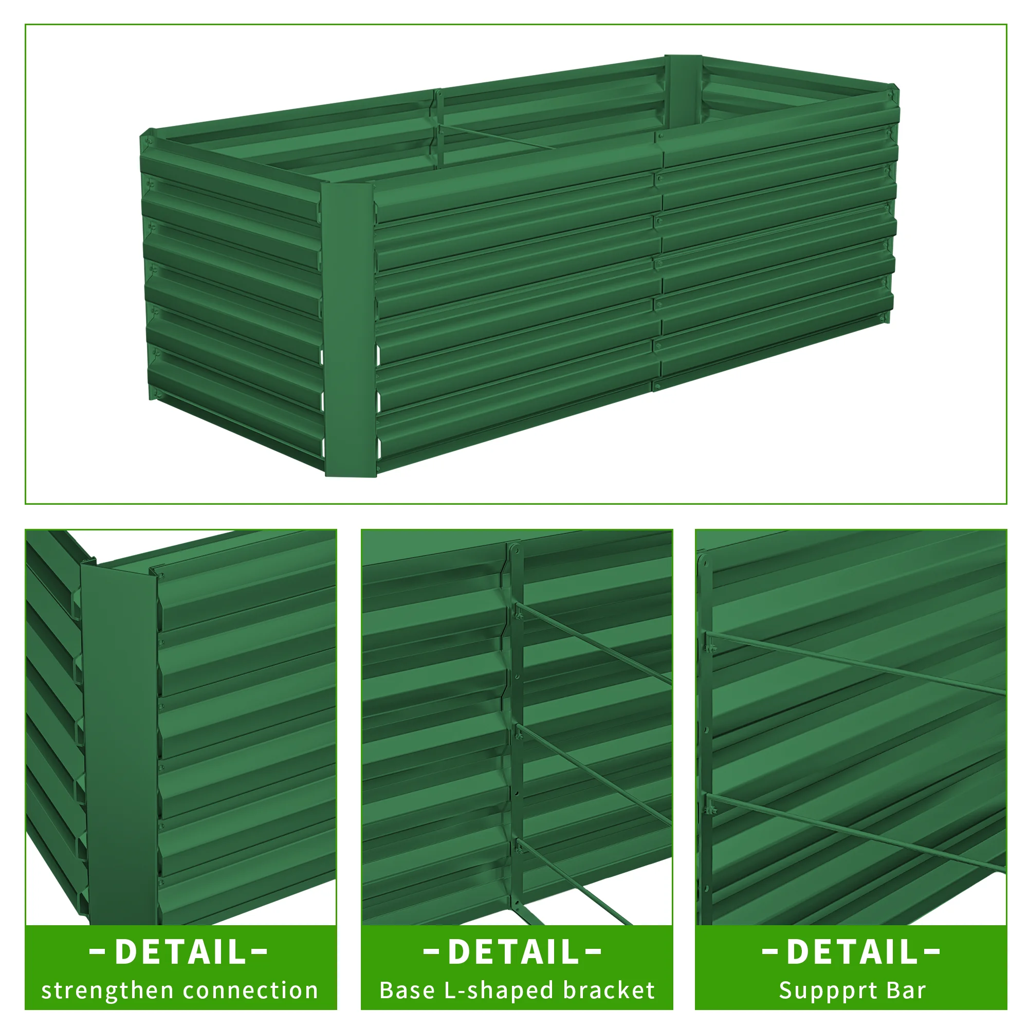 Outdoor Metal Raised Garden Bed,8x4x2ft Planter Box for Vegetables,Flowers,Herbs w/478 Gallon Capacity, Green