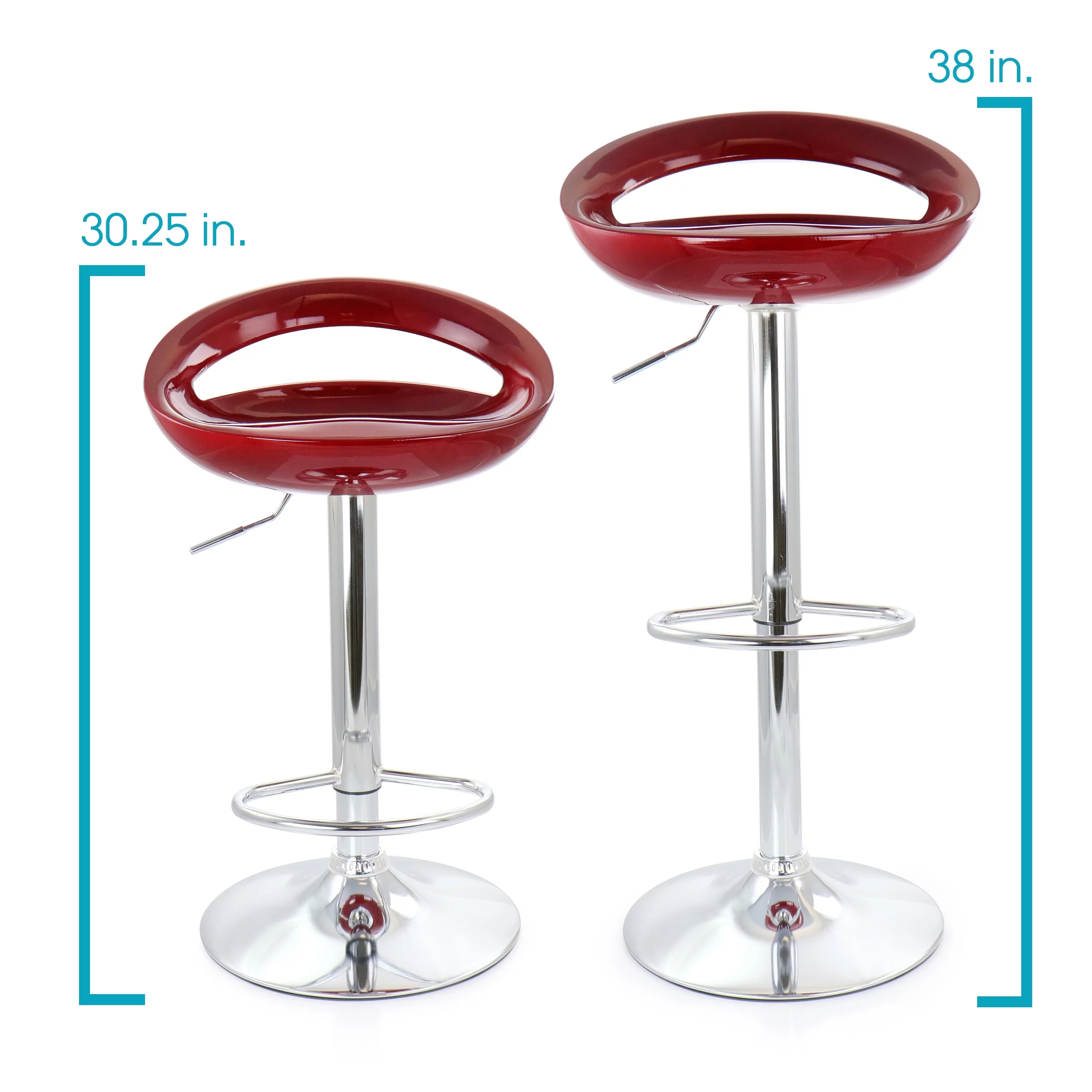 Elama Bar Stool with Adjustable Height & Swivel, Cherry and Chrome, Set of 2