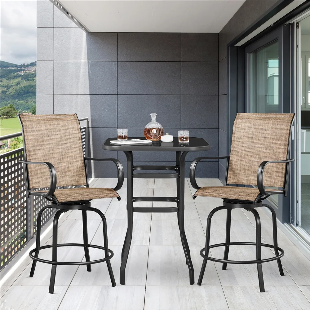 Yaheetech 2-piece Patio Swivel Texteline Bistro Chairs with High Back, Black/Brown