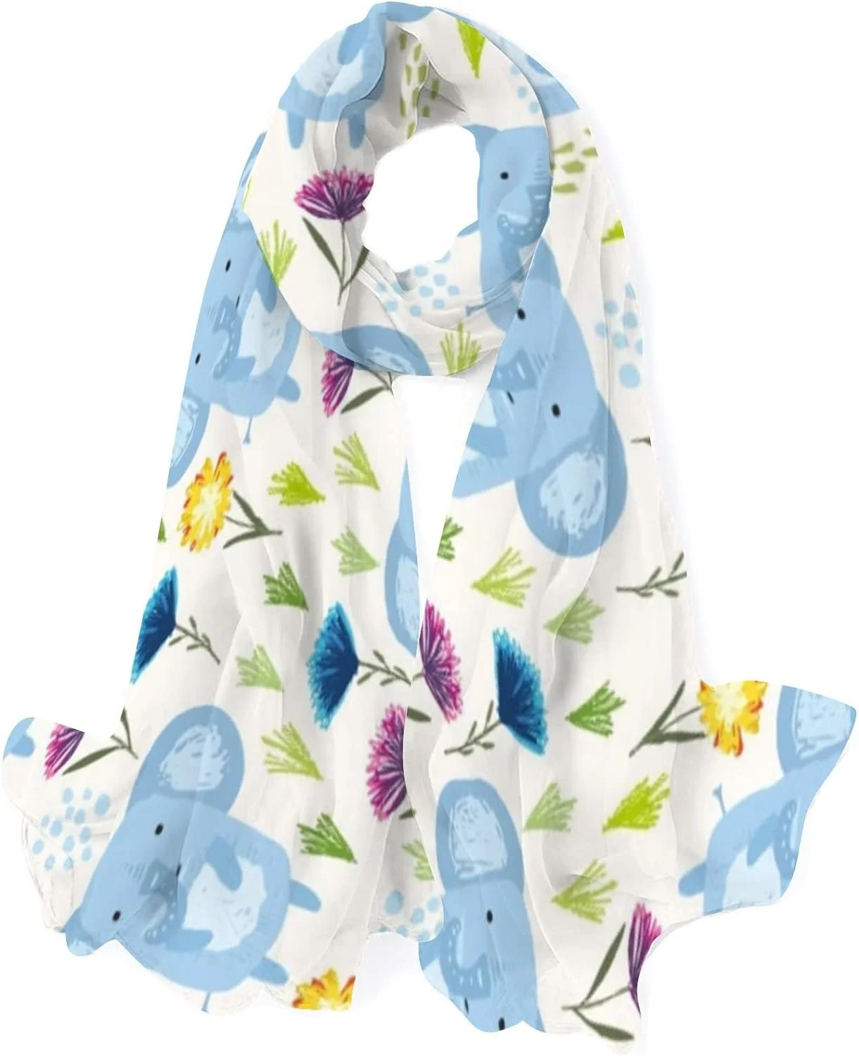Hyjoy Cute Sketchy Blue Elephants Long Silk Neck Scarf Lightweight Shawl Wrap Scarves for Women Girls