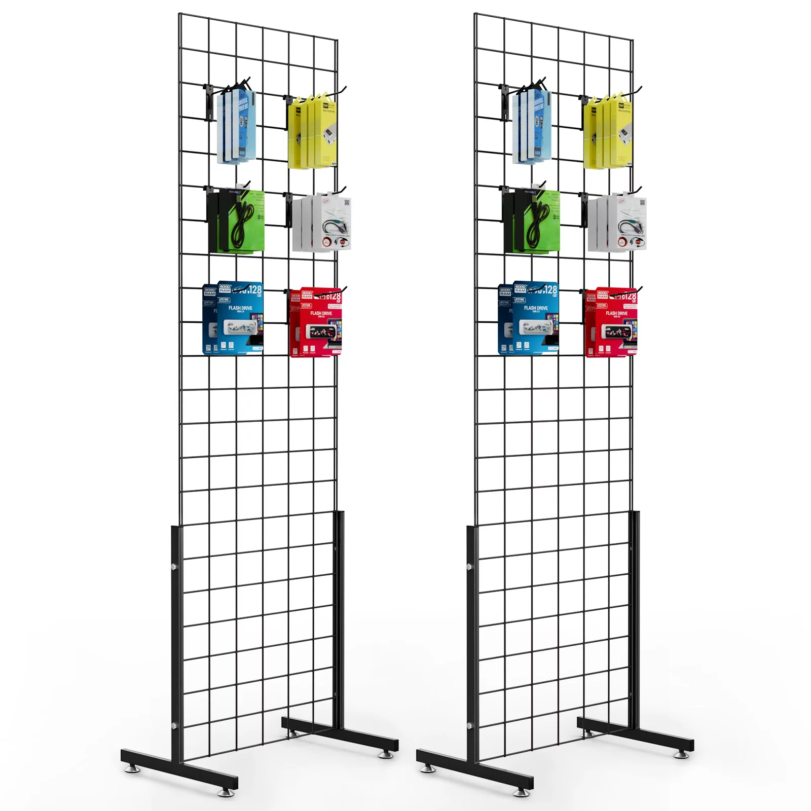 Bonnlo 6' x 2' Wire Grid Panel Tower with T-Base Floorstanding, Wire Grid Wall Display Rack for Retail and craft show (2-Packs)