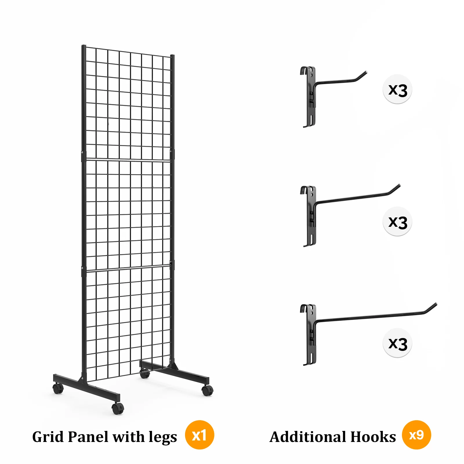 Bonnlo 2' x 6' Standing Grid Tower, Detachable Girdwall for Easy Transport, Wire Grid Panel Display Rack(1-Pack)