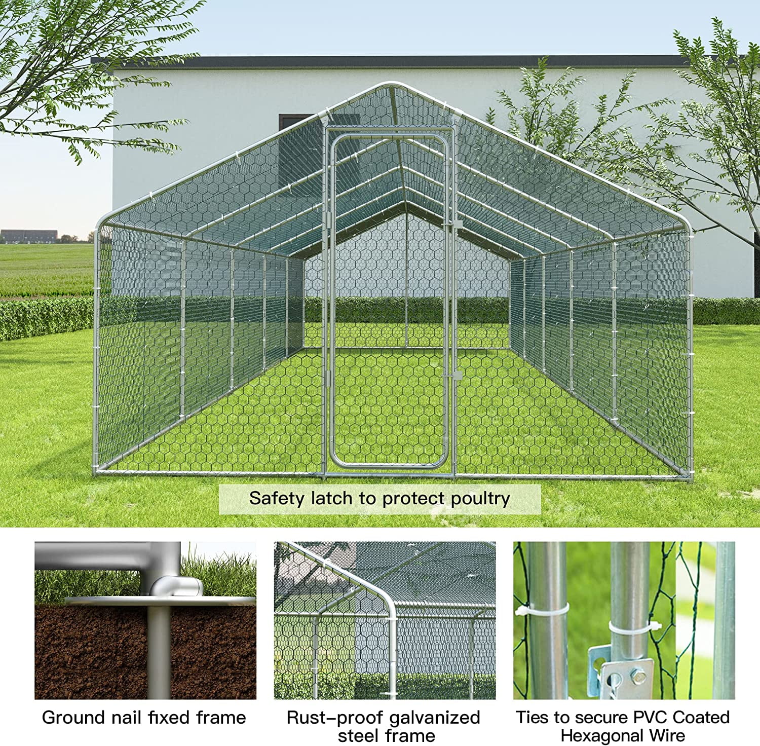 ALAULM Chicken Coops Large Metal Chicken Coops, Outdoor Walk-in Poultry Cage Chicken Run House Chicken Pen with Waterproof and UV Protection Cover for Outdoor