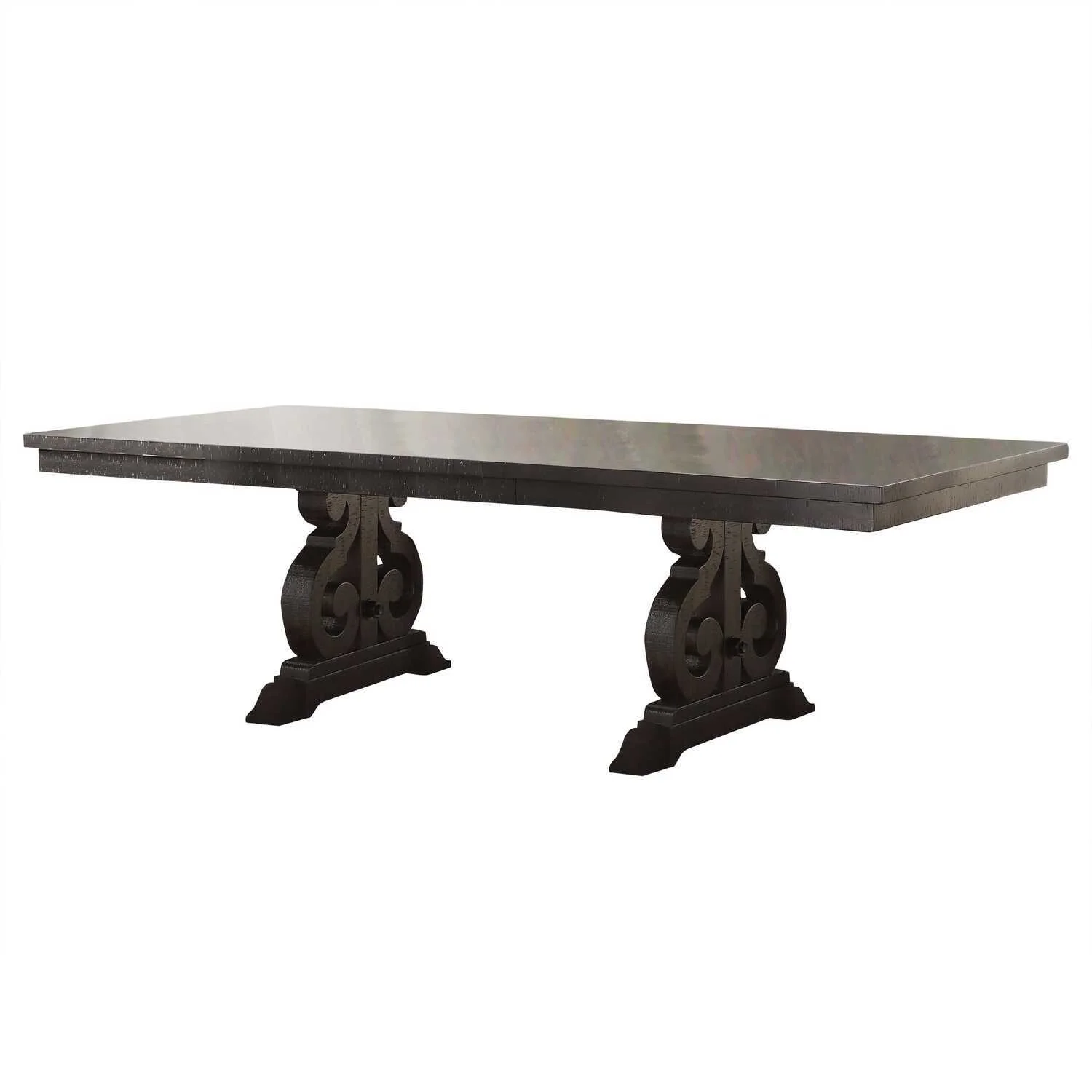 Benzara BM201903 Wooden Rectangular Dining Table with Scrolled Motifs Base, Rustic Walnut