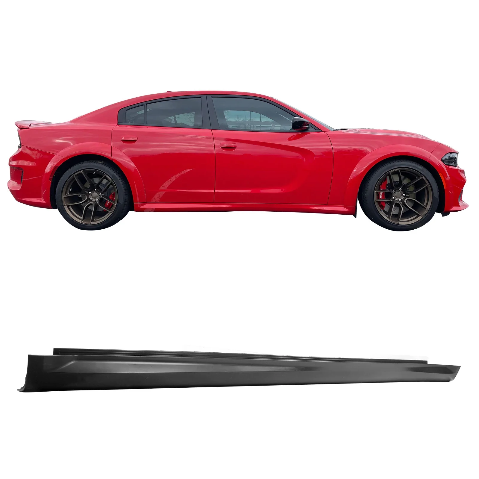 Ikon Motorsports 2PCS Side Skirts Extension Rocker Panels Splitter Compatible With 2020-2023 Dodge Charger Widebody PP Polypropylene SRT Hellcat Widebody Style Unapinted Black