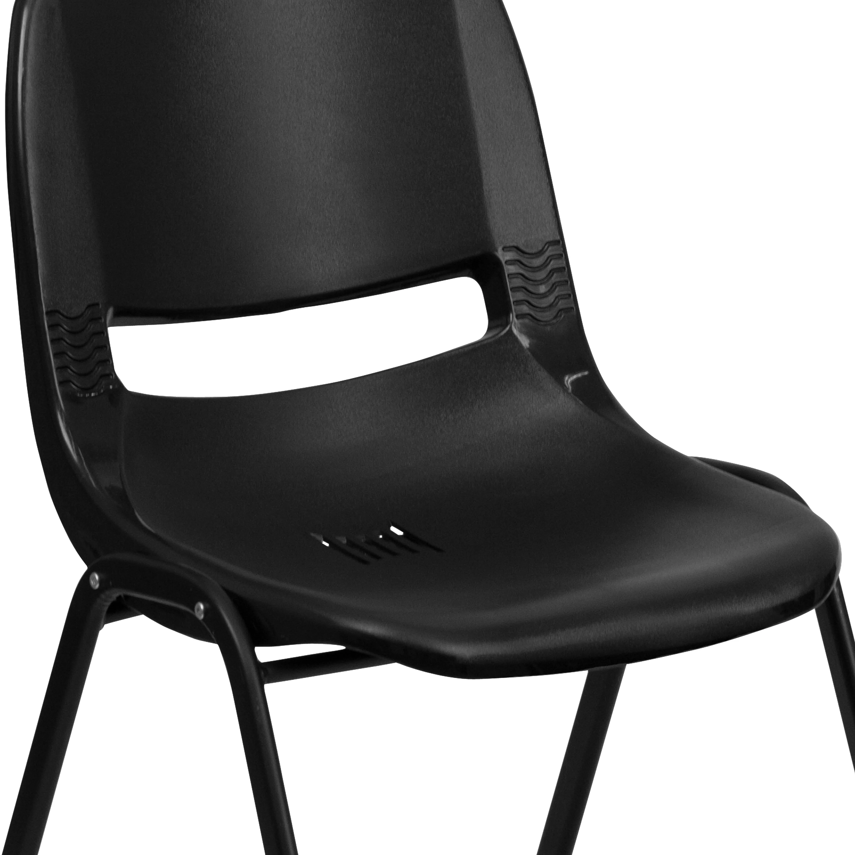 Emma + Oliver Kid's Black Ergonomic Shell Stack Chair - Black Frame and 12