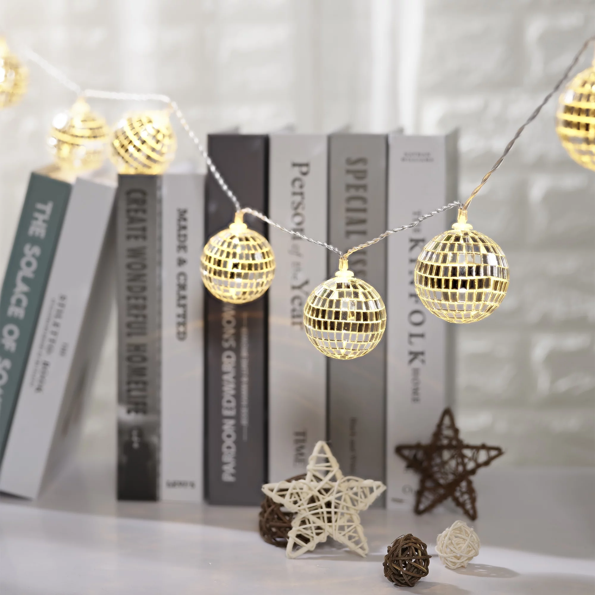 Mainstays 10-Count Battery-Operated Indoor Disco Ball Lights, with Warm White LED Lights