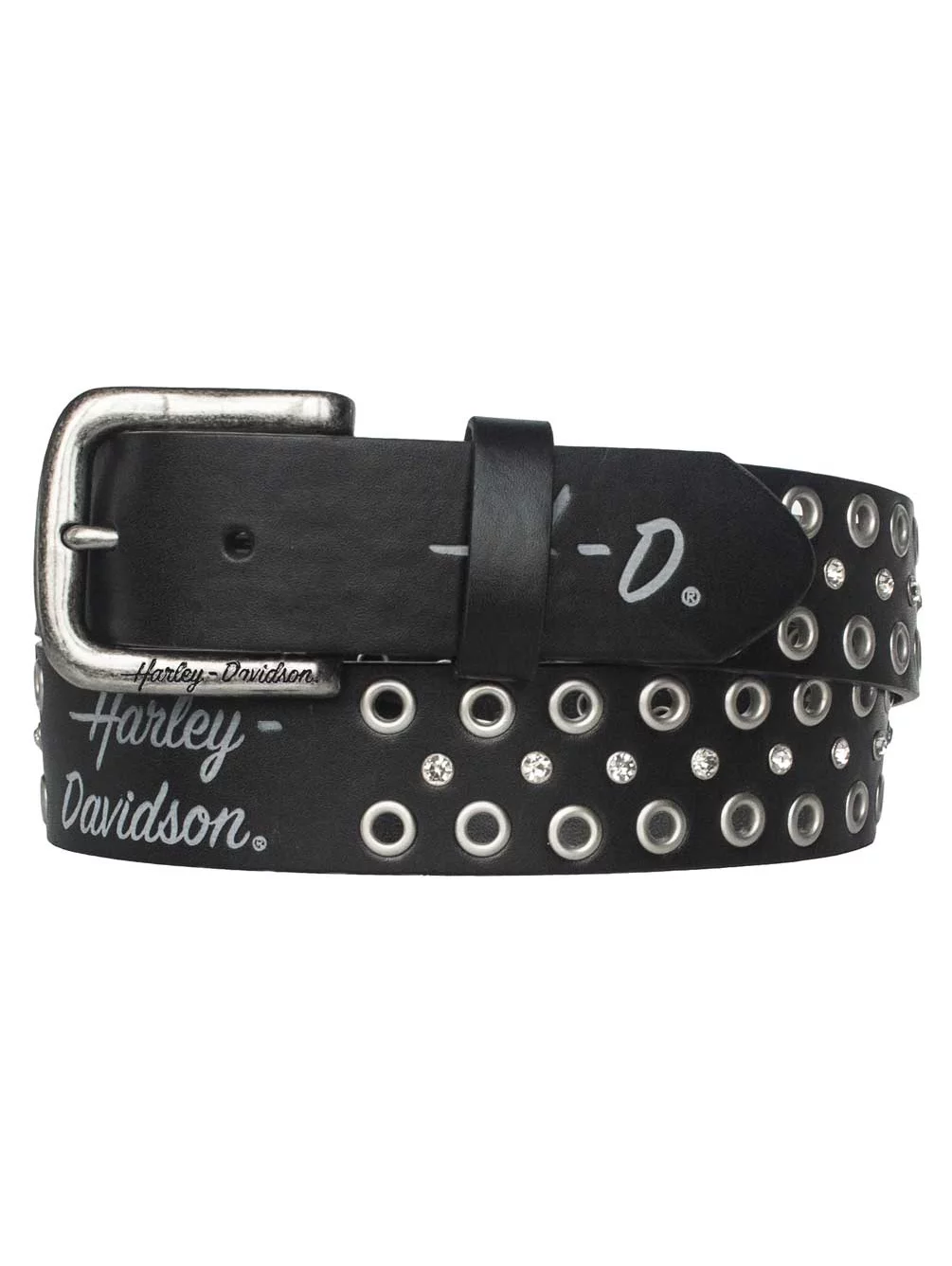 Harley-Davidson Women's Grommet Bling Rhinestones Leather Belt - Black (M), Harley Davidson