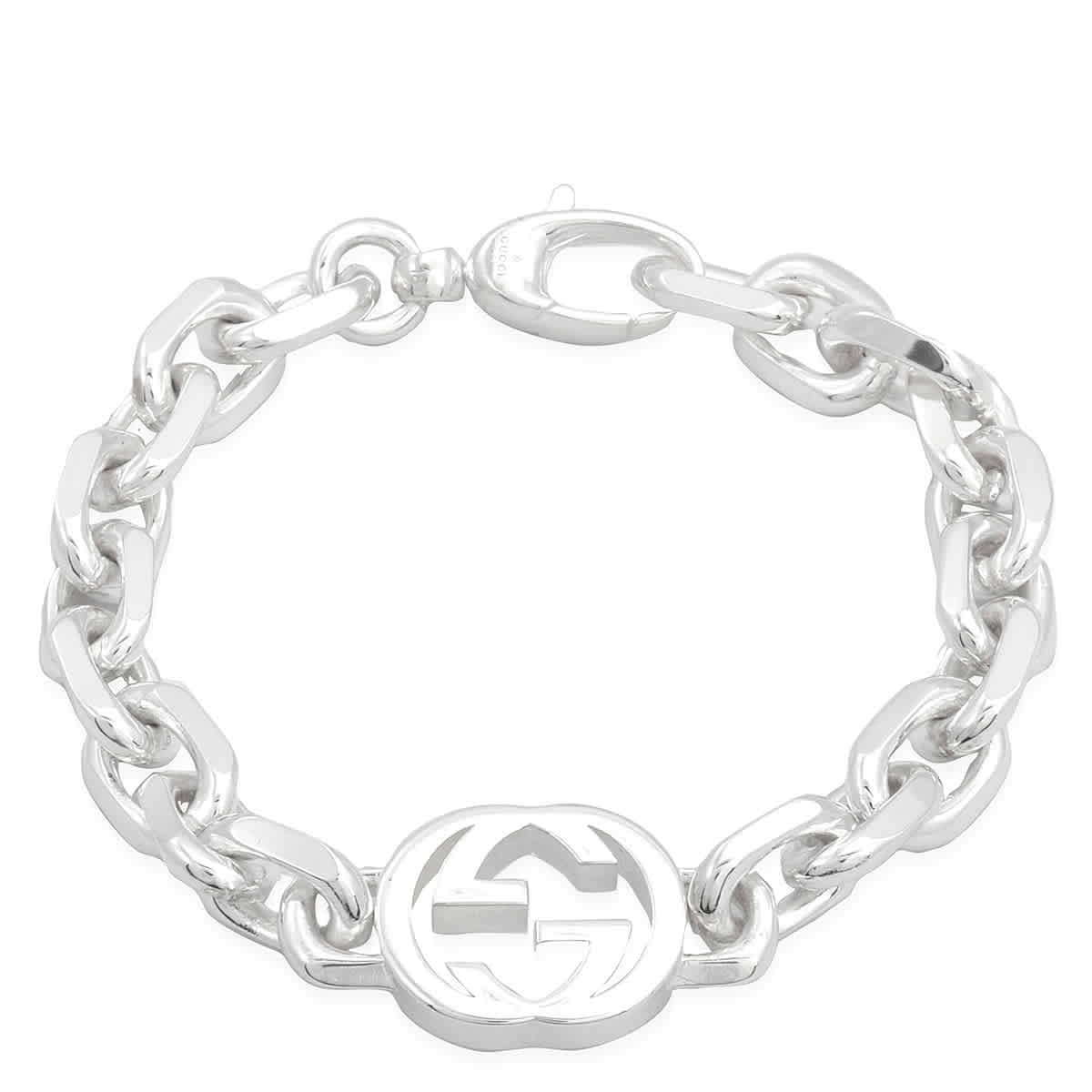 Gucci Interlocking G Motif Sterling Silver Bracelet Size 19 - Yba627068002