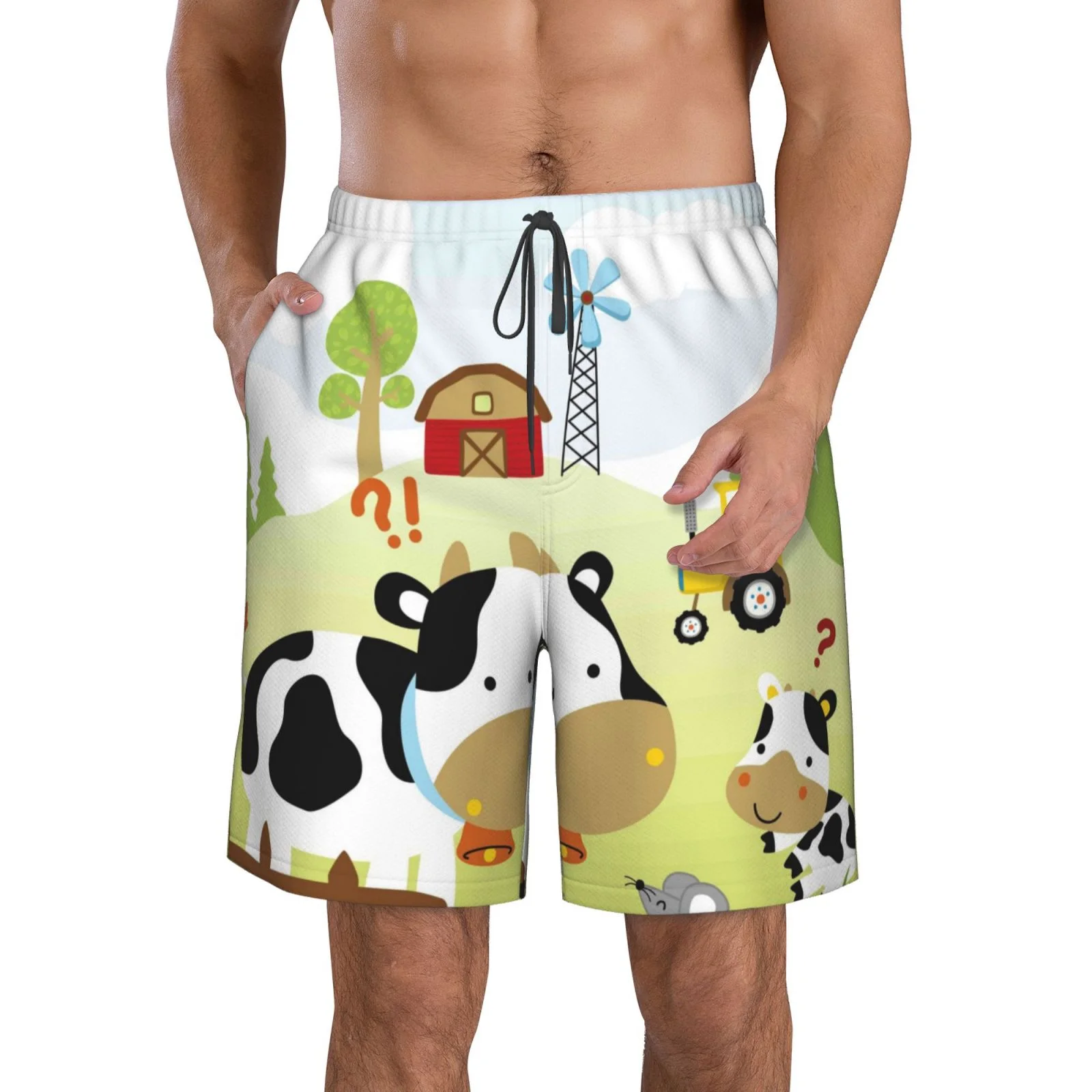 Lukts Farmfield With Cute Animals Mens Swim Trunks Quick Dry Swim Shorts With Funny Beach Shorts