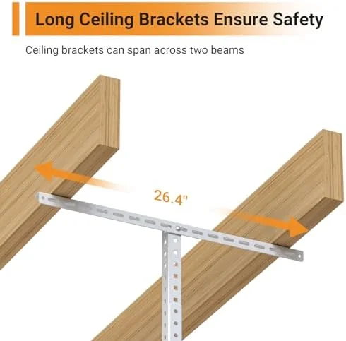 CHFBC 4ftx8ft Overhead Garage  Rack  Heavy-Duty Metal Garage Ceiling  Rack  22''-40" Adjustable Ceiling Drop-Down  600 lb. Loading Weight Capacity  Black