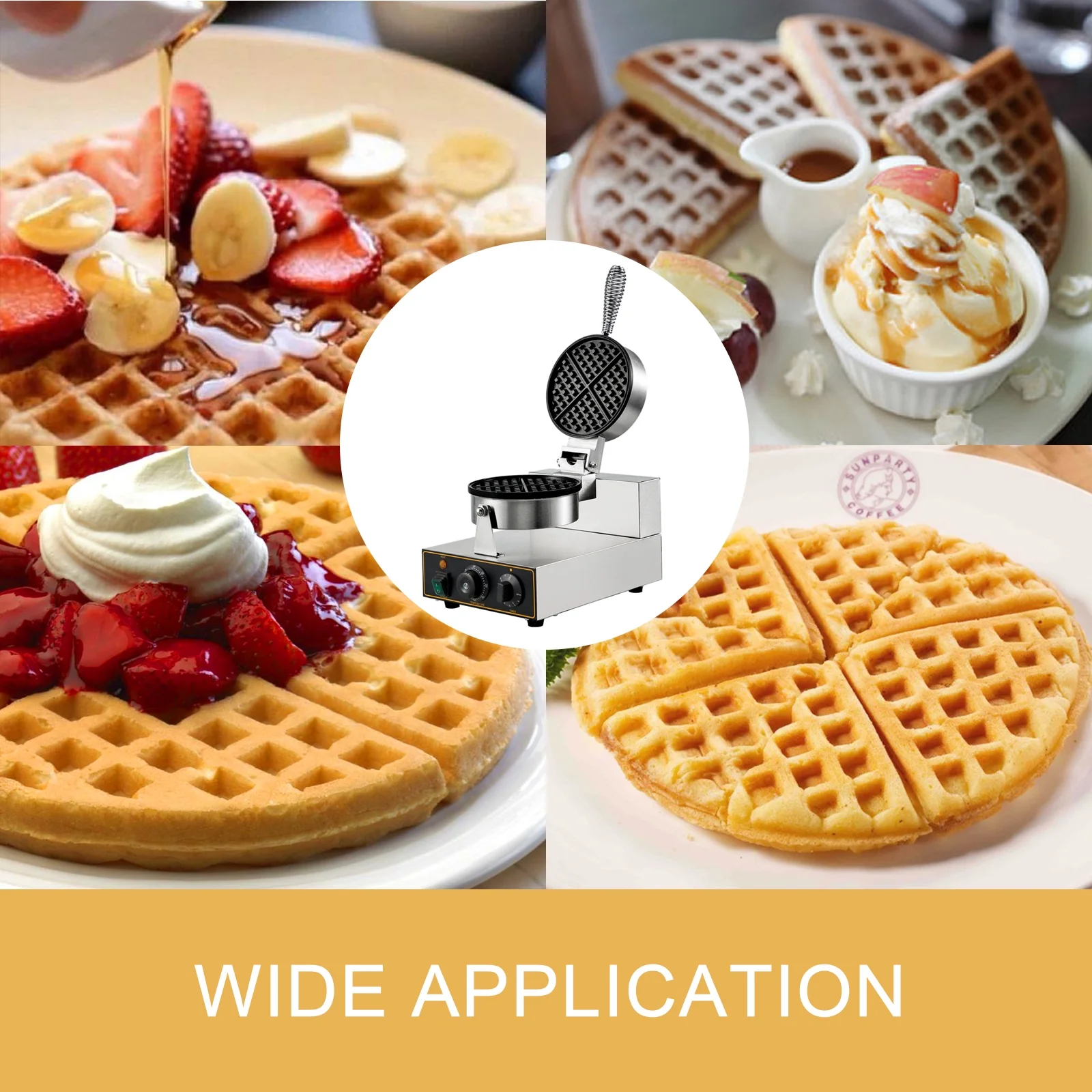 SKYSHALO 1100W Stainless Steel 110V Temperature and Time Control, Suitable for Restaurant Bakeries Snack Bar Family, Sliver Commercial Round Waffle Maker Nonstick