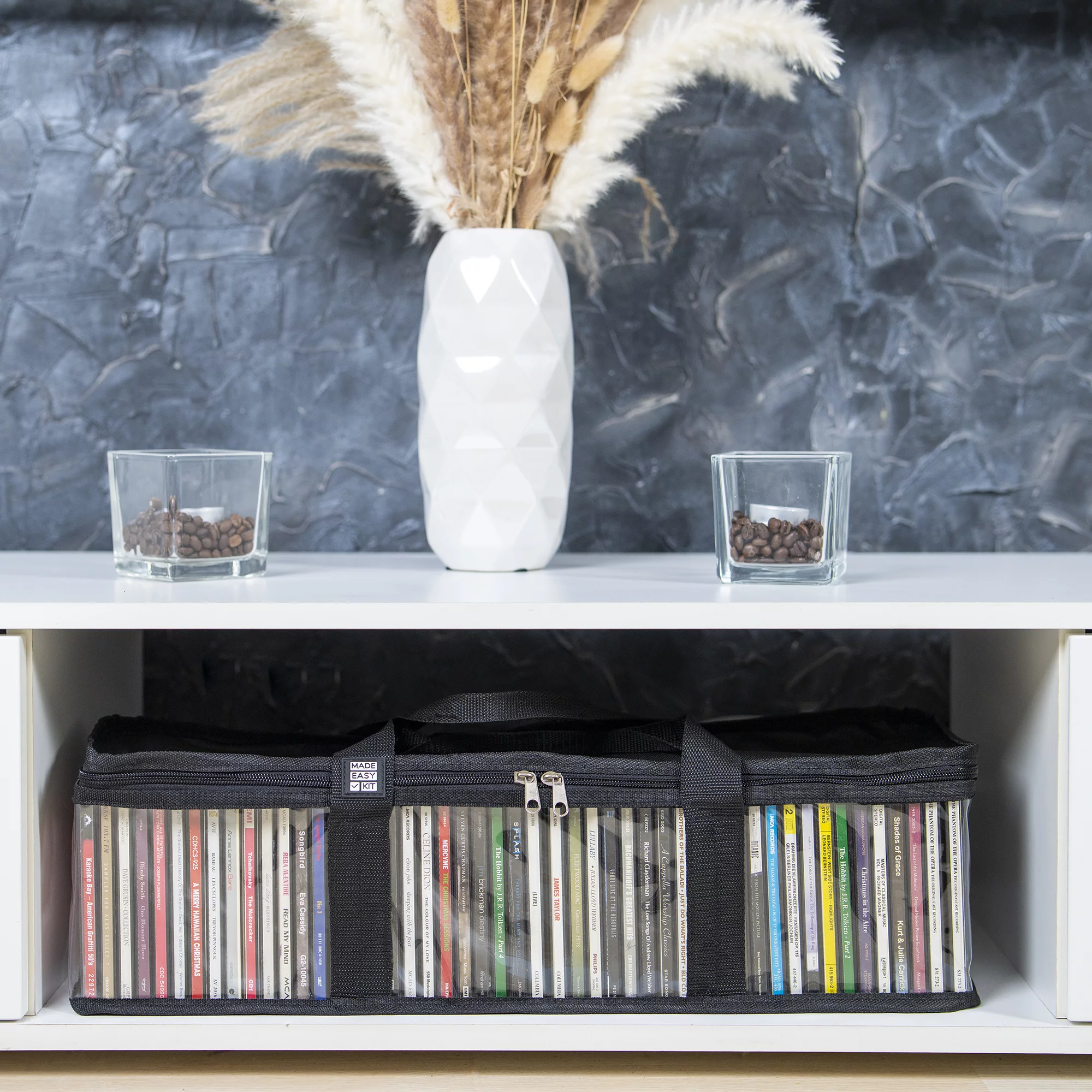 Made Easy Kit CD Media Storage Bag Case - Clear See Though PVC Organizer With Triple-Stitched Handles and Dividers - Stackable, Space-Saving, Fits 50 CDs (Black, 2 Bags)