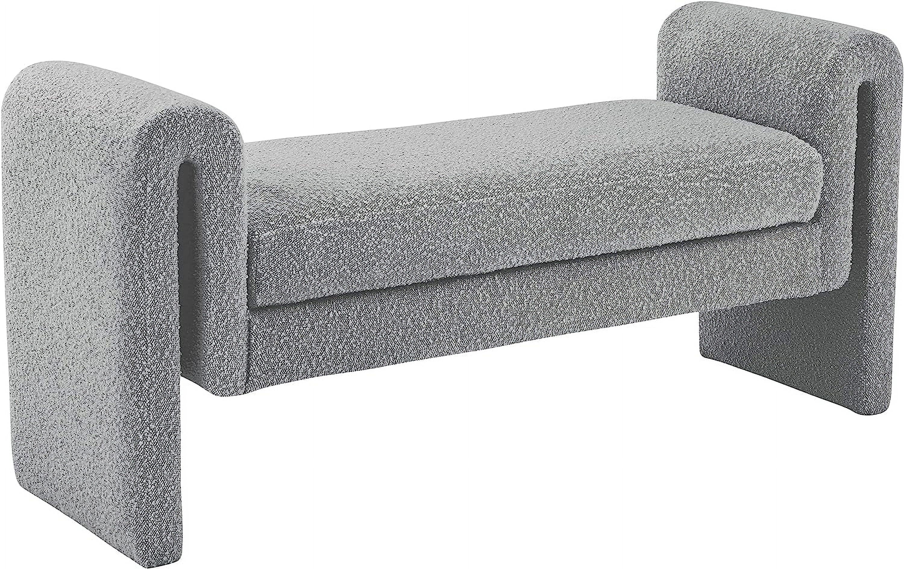 Stylus Collection Modern | Contemporary Upholstered Bench with Rich Boucle Fabric and Curved Arms Grey