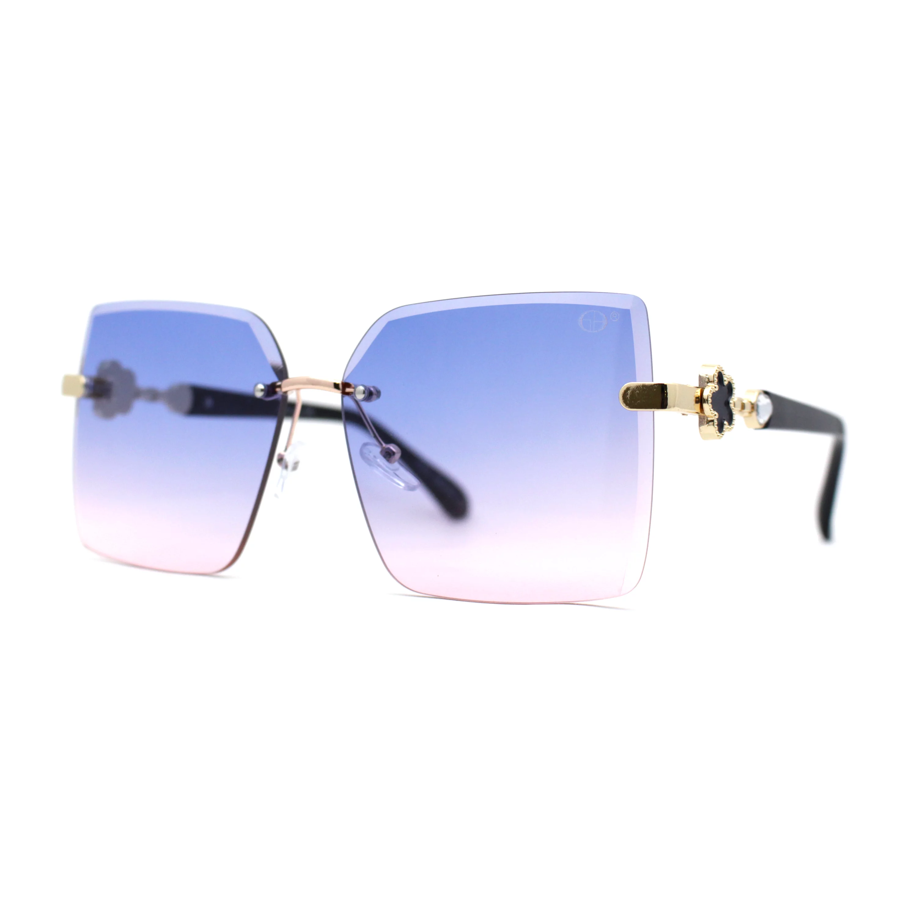 Womens Rimless Luxurious Floral Jewel Hinge Butterfly Sunglasses Gold Black Navy Pink