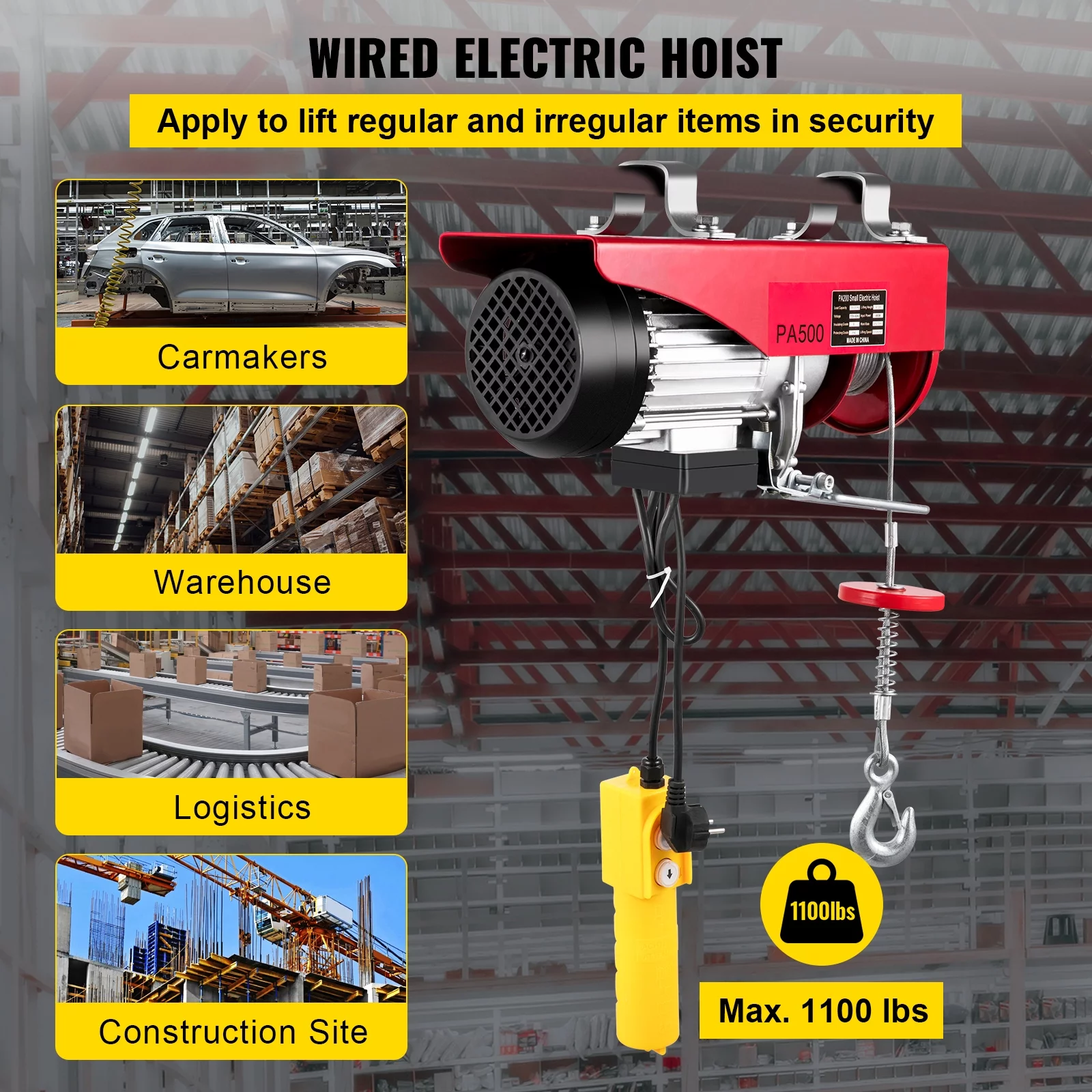 BENTISM Lift Electric Hoist 1100lbs, Electric Hoist 110v, Remote Control Electric Winch Overhead Crane Lift Electric Wire Hoist for Factories, Warehouses, Construction, Building, Goods Lifting