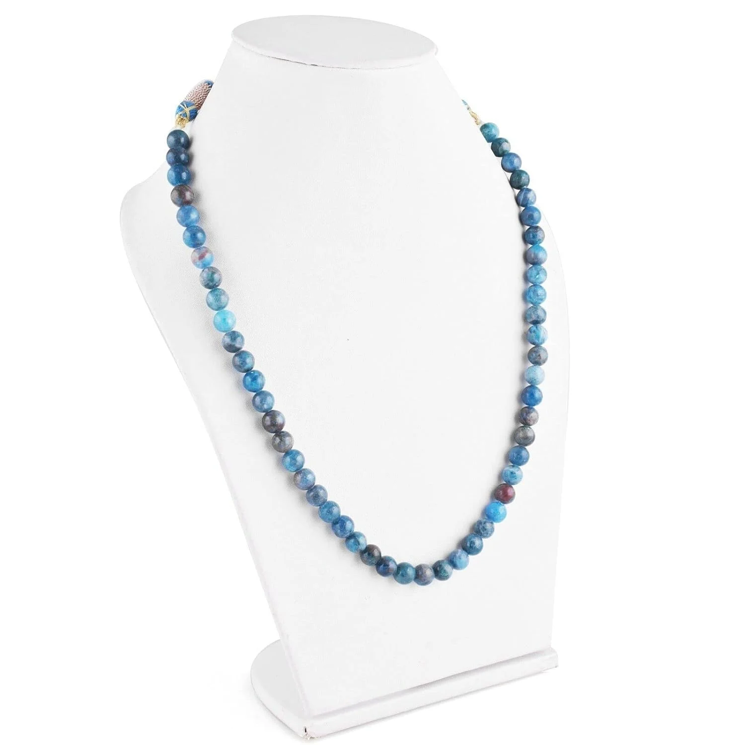 Sunburst Natural Apatite Gemstone 8 MM Round Smooth Blue Beads Adjustable Necklace Mala Jewelry