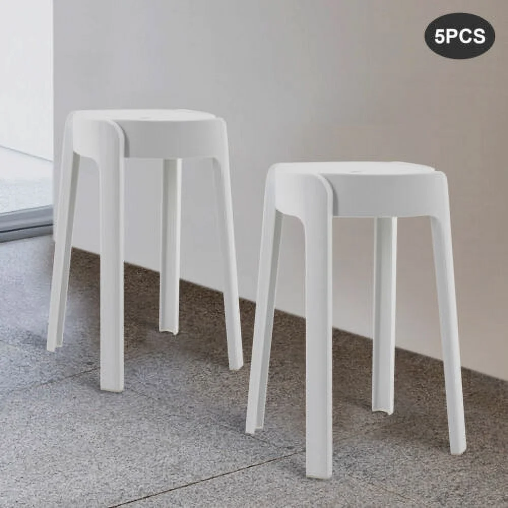 5Pcs Plastic Stools 18'' Height Indoor OutdoorKitchen Bar Chairs Stackable White
