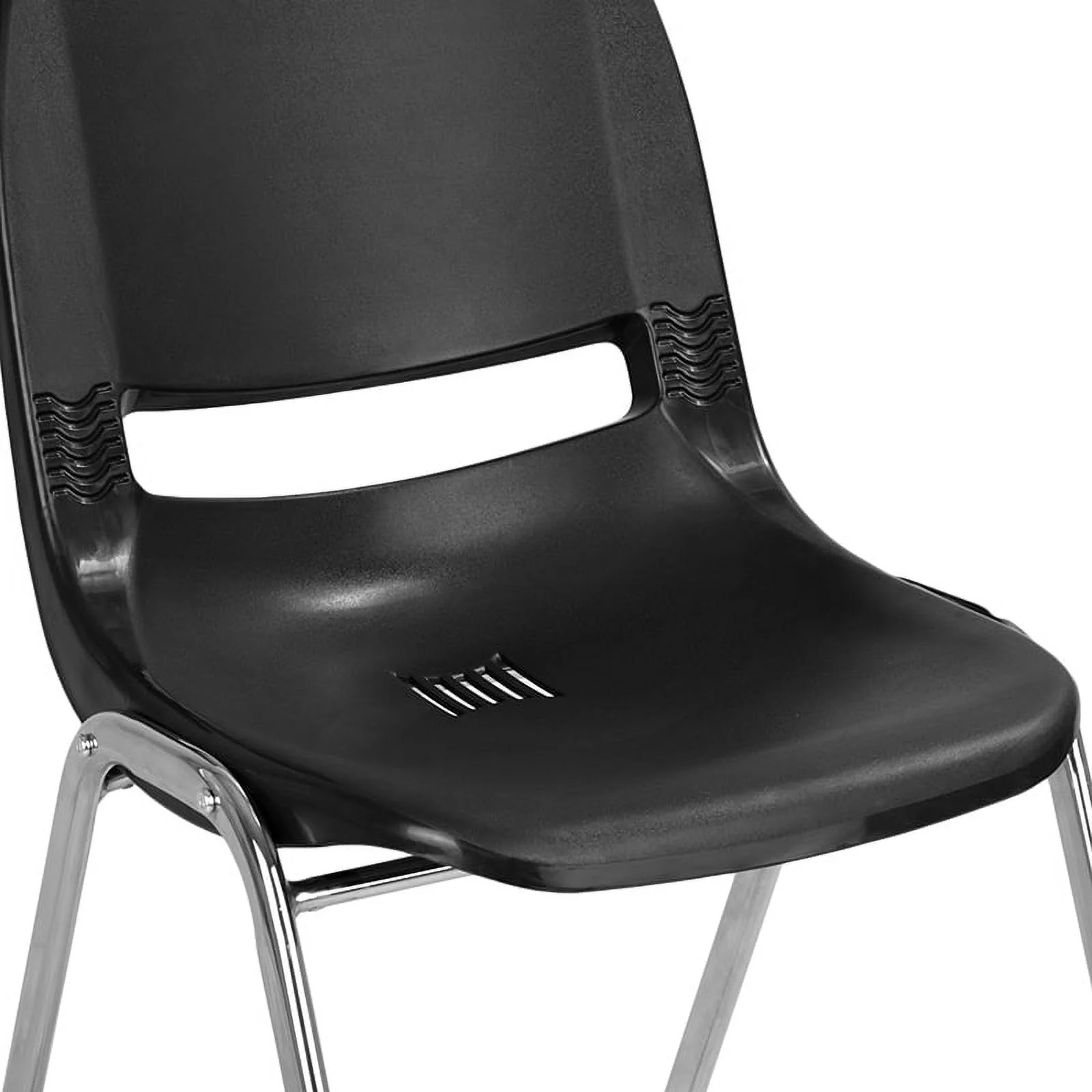 Emma + Oliver Black Ergonomic Shell Stack Chair with Chrome Frame and 16